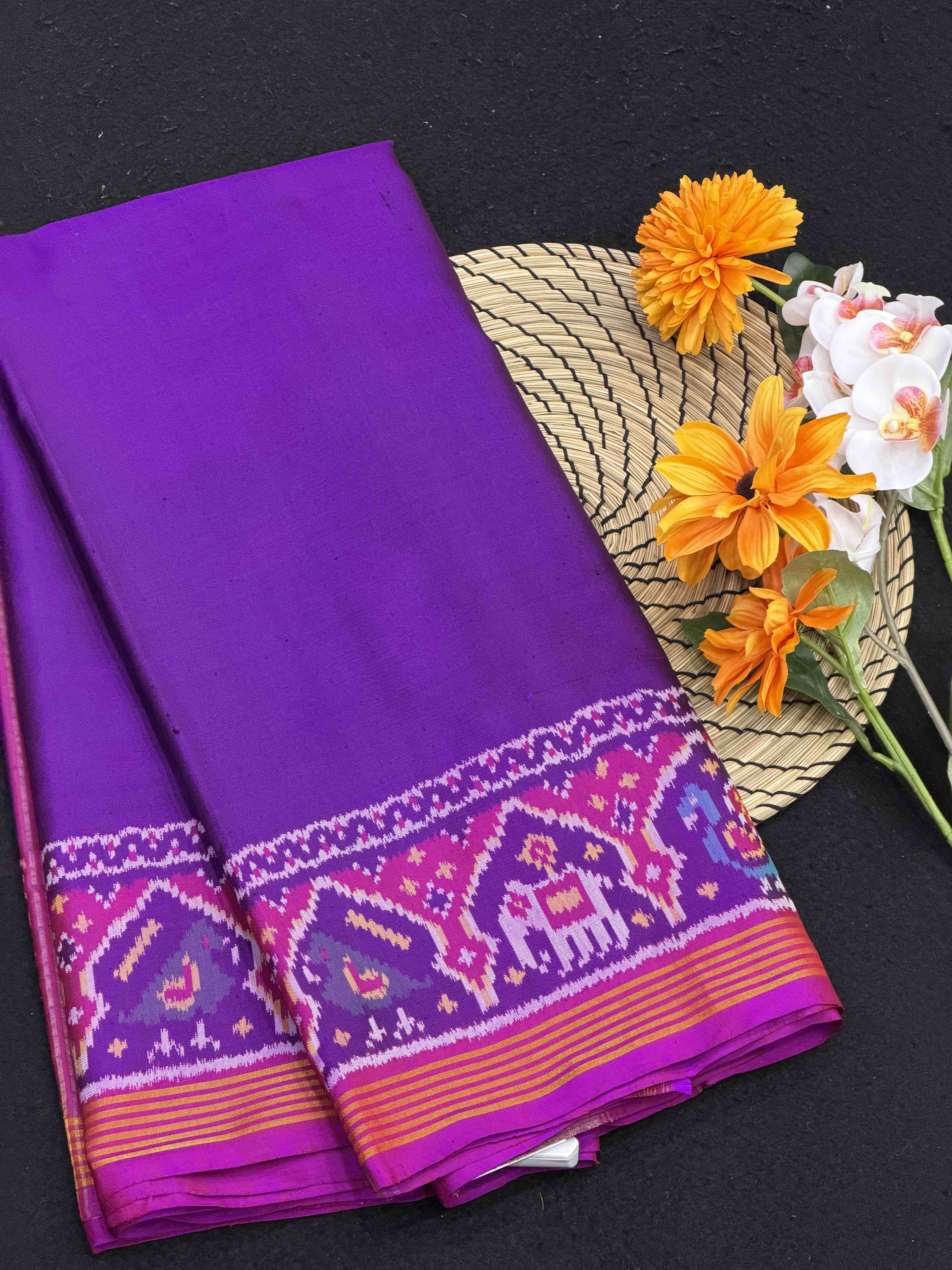 Pink & Purple Plain Gala Border Patola Saree