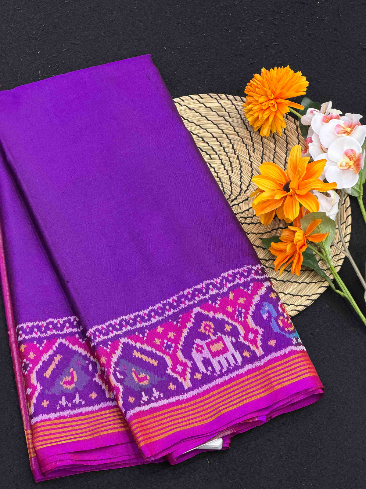 Pink & Purple Plain Gala Border Patola Saree