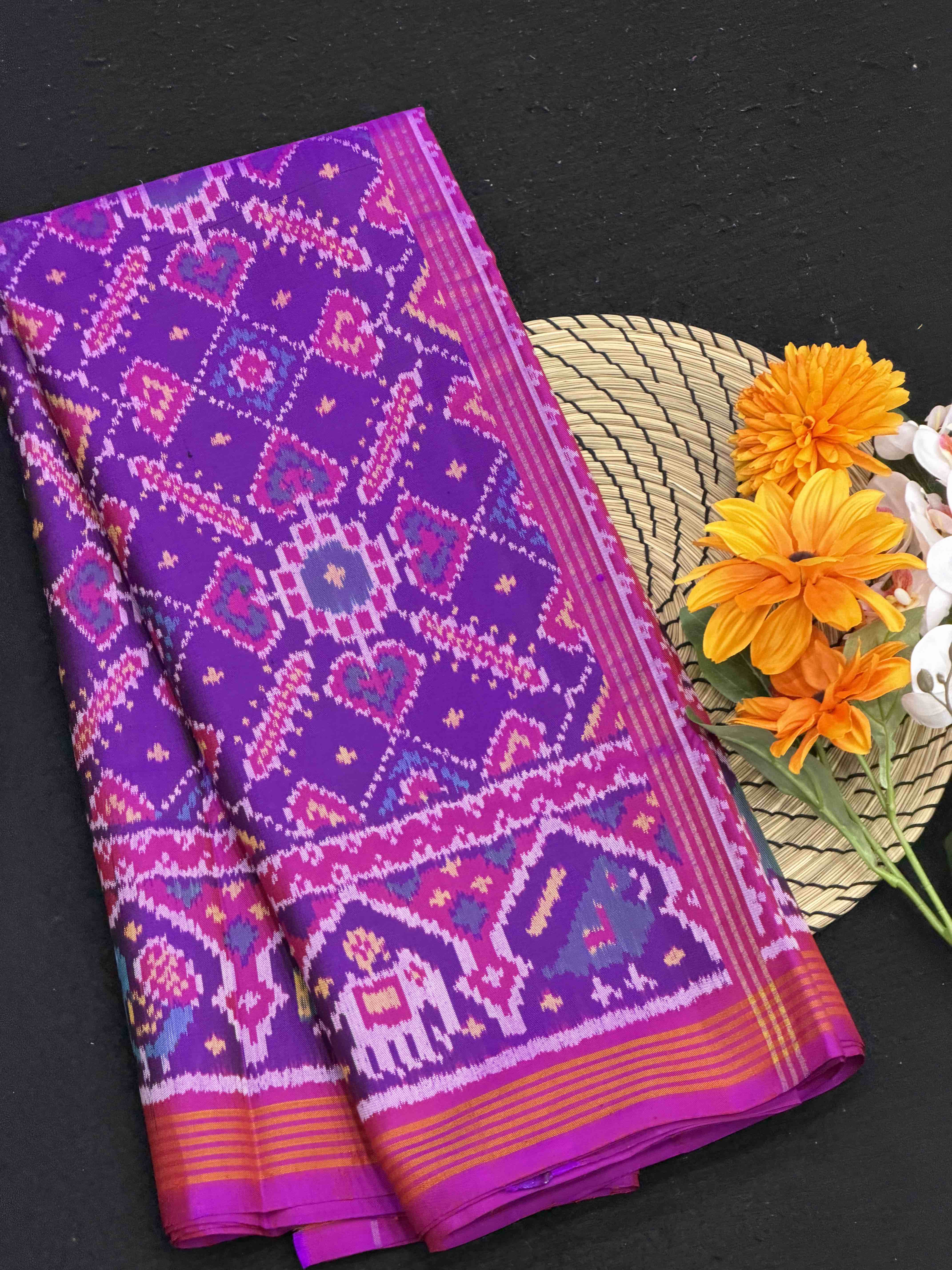 Purple Pink Manekchawk Patola Saree