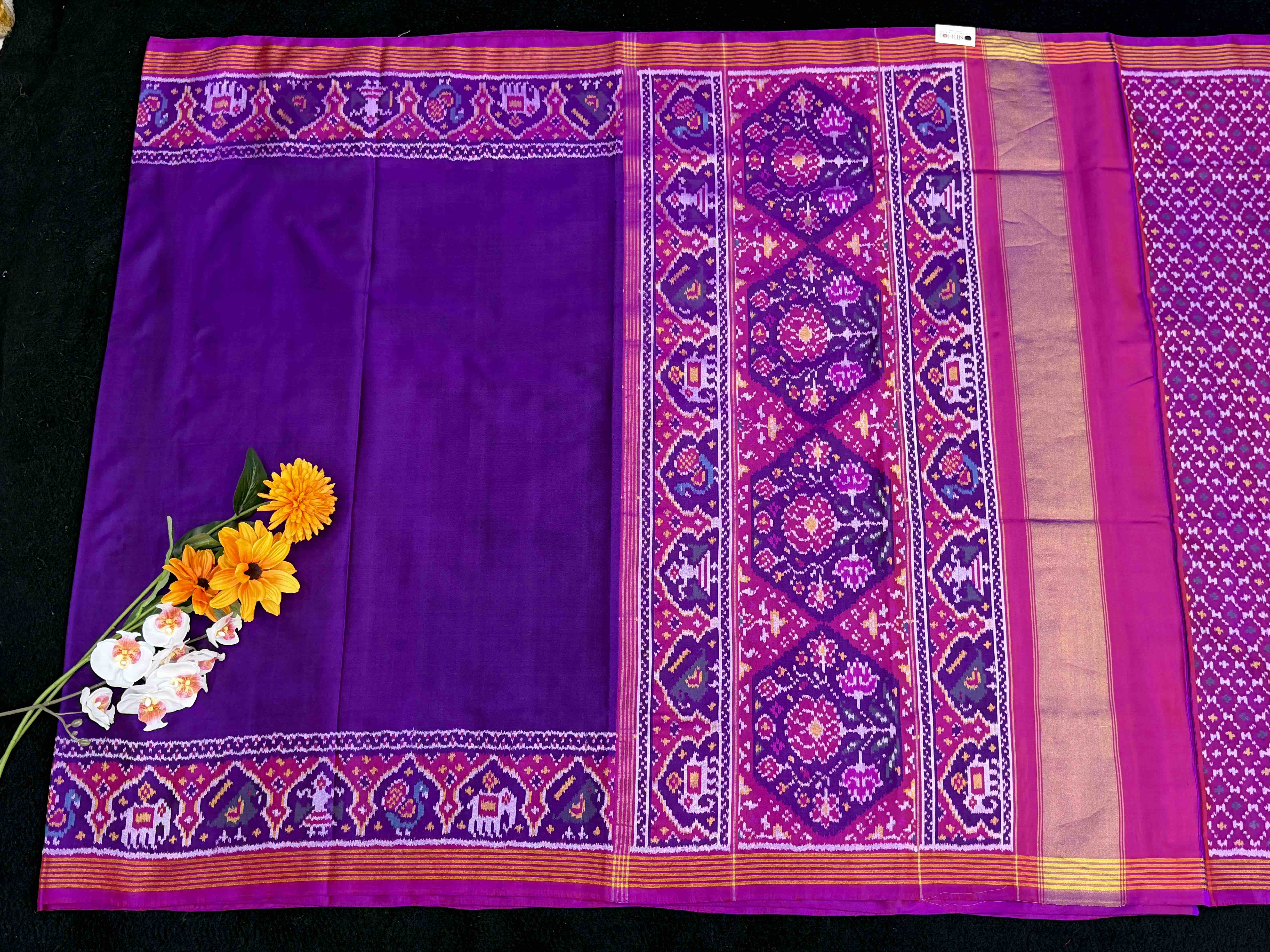 Pink & Purple Plain Gala Border Patola Saree