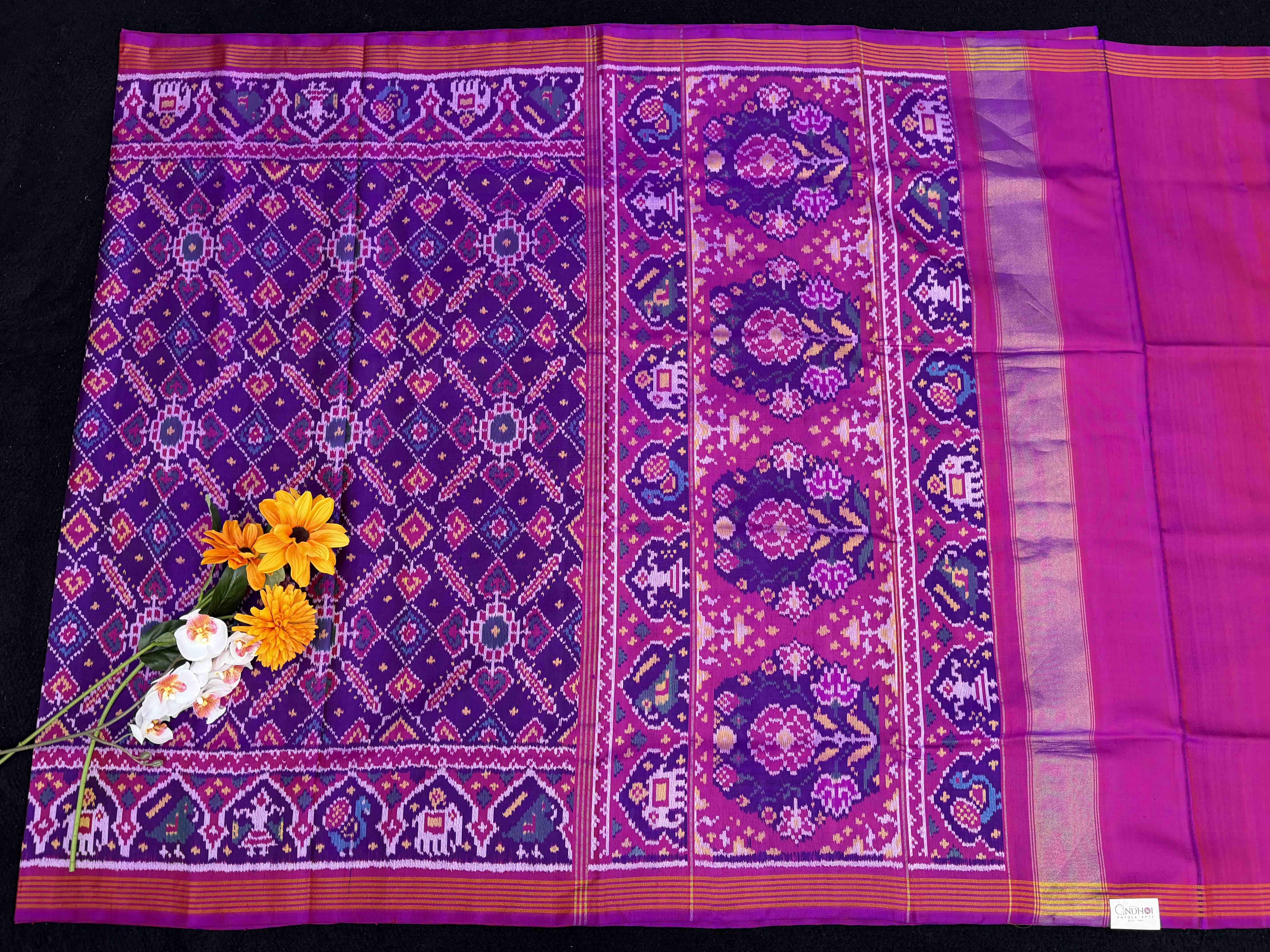 Purple Pink Manekchawk Patola Saree
