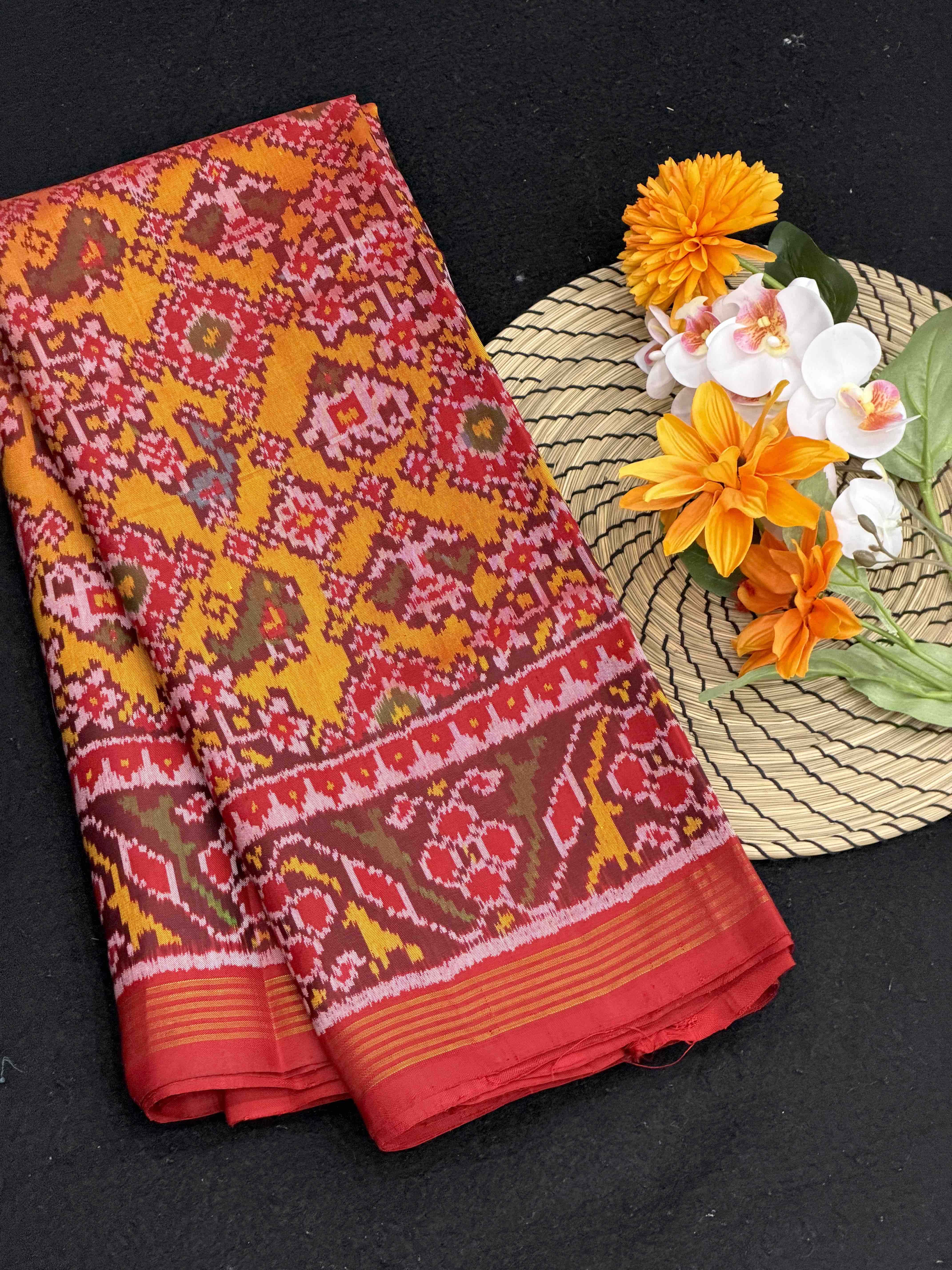 Maroon & Musterd Navaratan Narikunj Patola Sarees