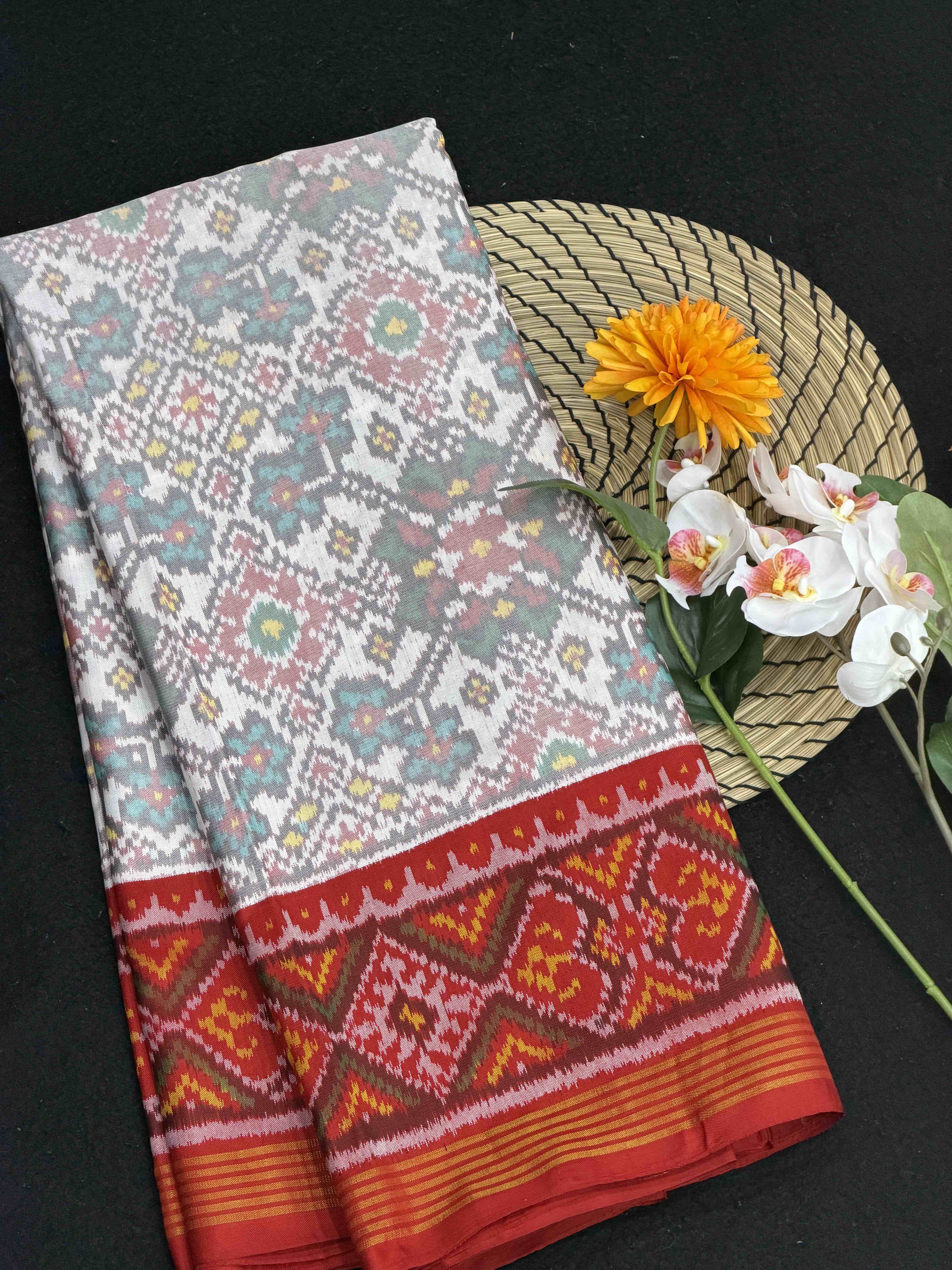 Red & white Navaratan Patola Saree