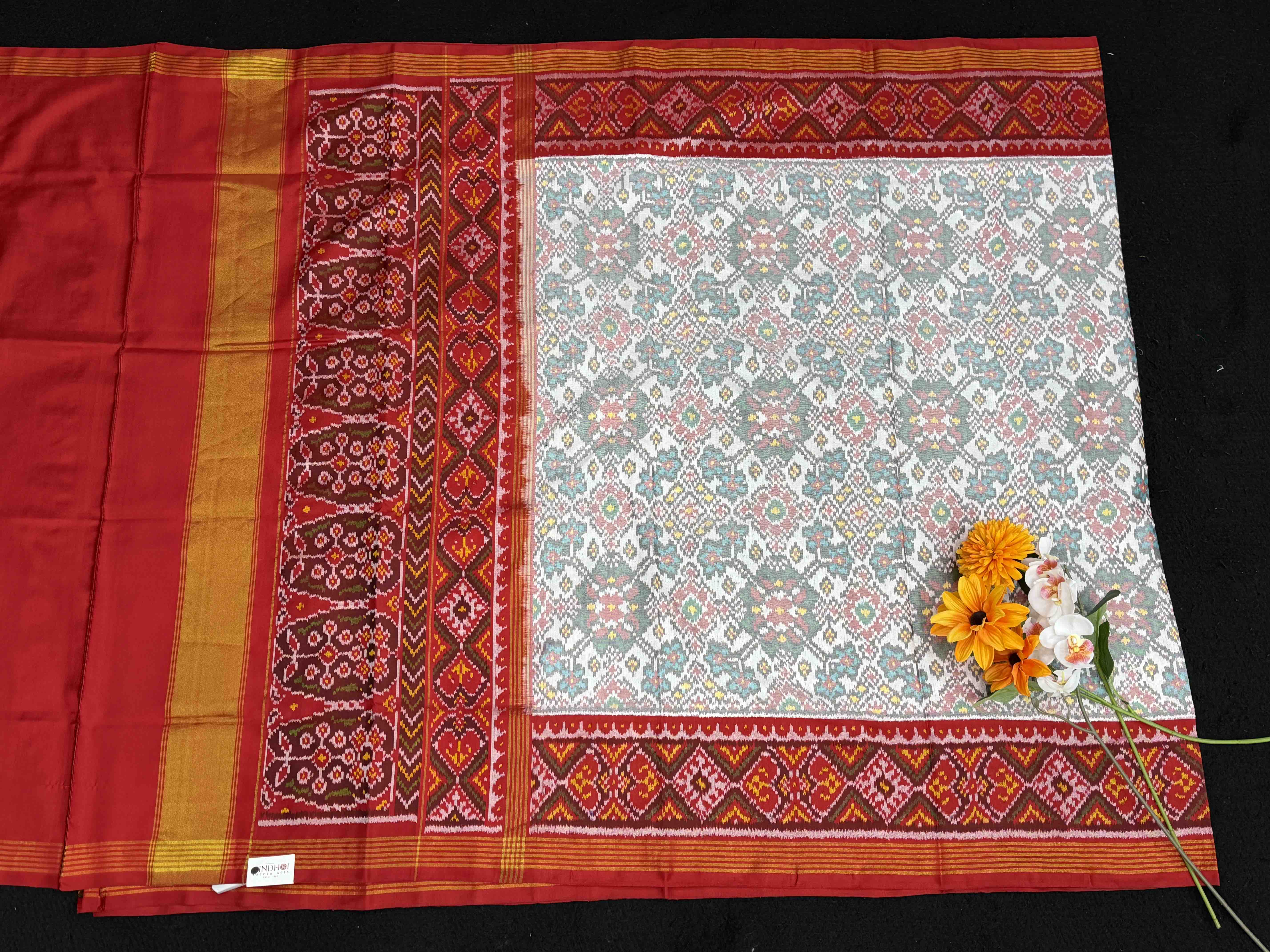 Red & white Navaratan Patola Saree