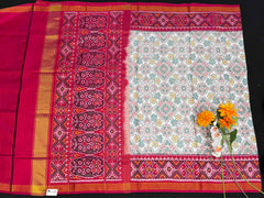 Pink & white navaratan Manekchawk Patola Saree