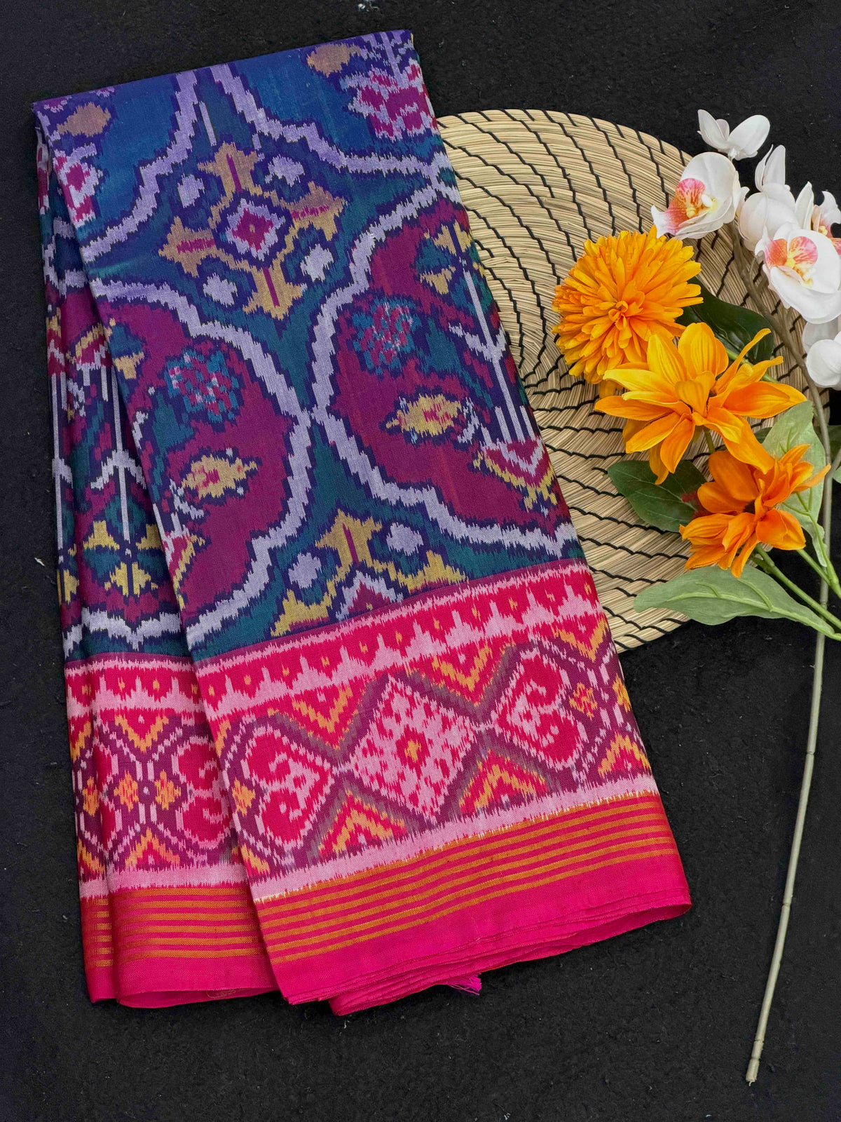 Pink & turquoise fancy floral Patola Saree