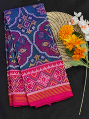 Pink & turquoise fancy floral Patola Saree