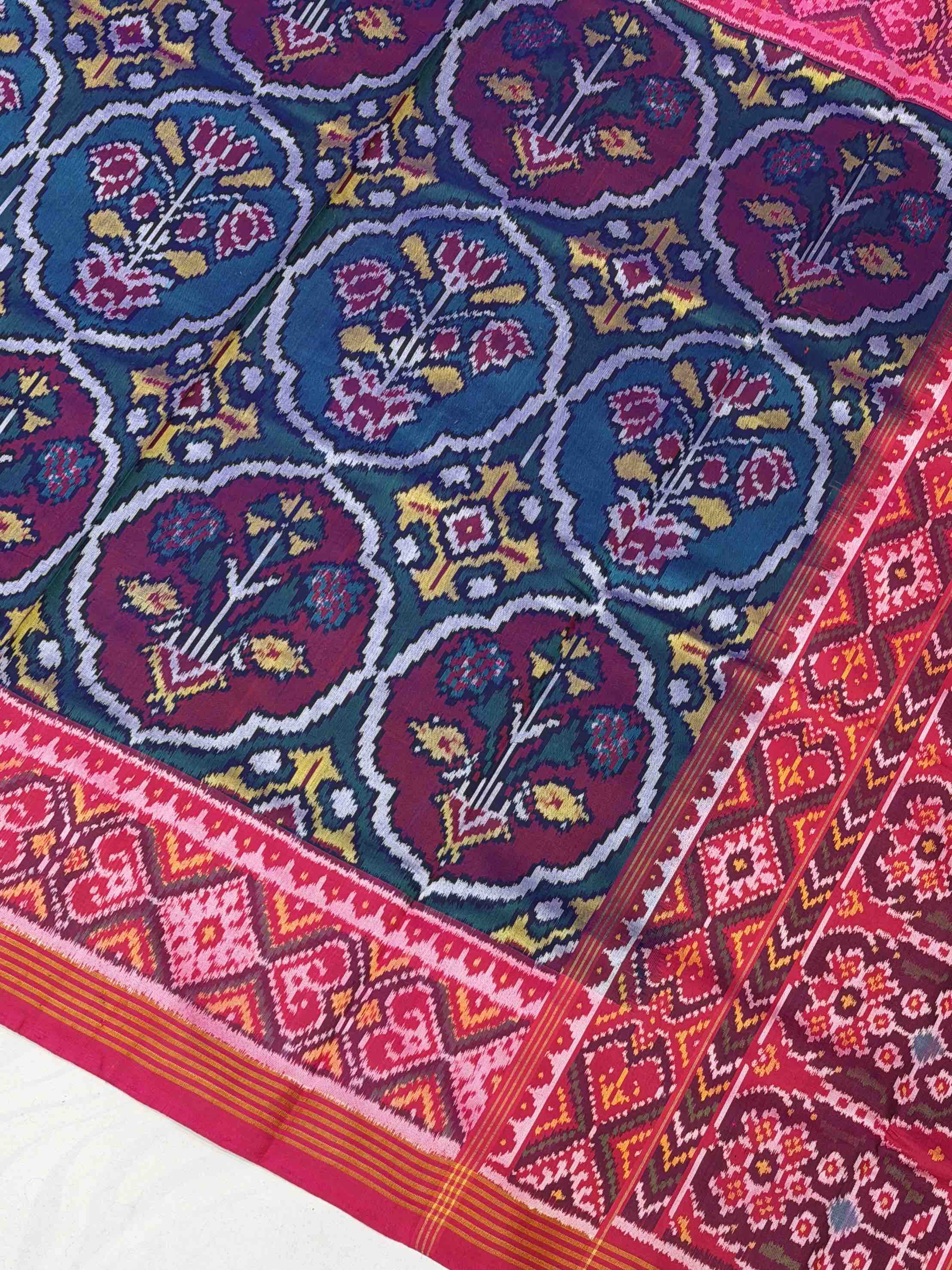 Pink & turquoise fancy floral Patola Saree