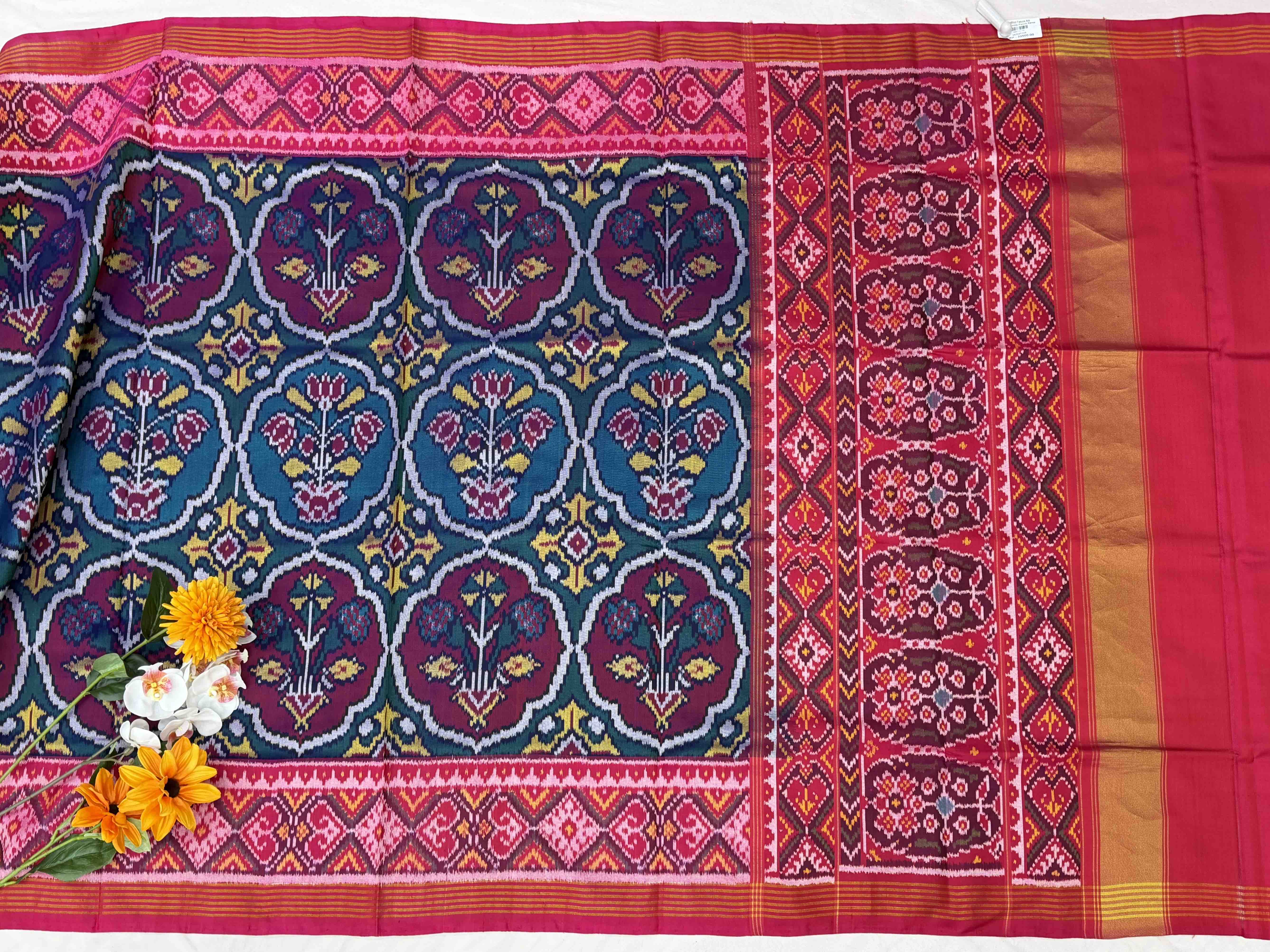 Pink & turquoise fancy floral Patola Saree
