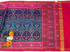 Pink & turquoise fancy floral Patola Saree
