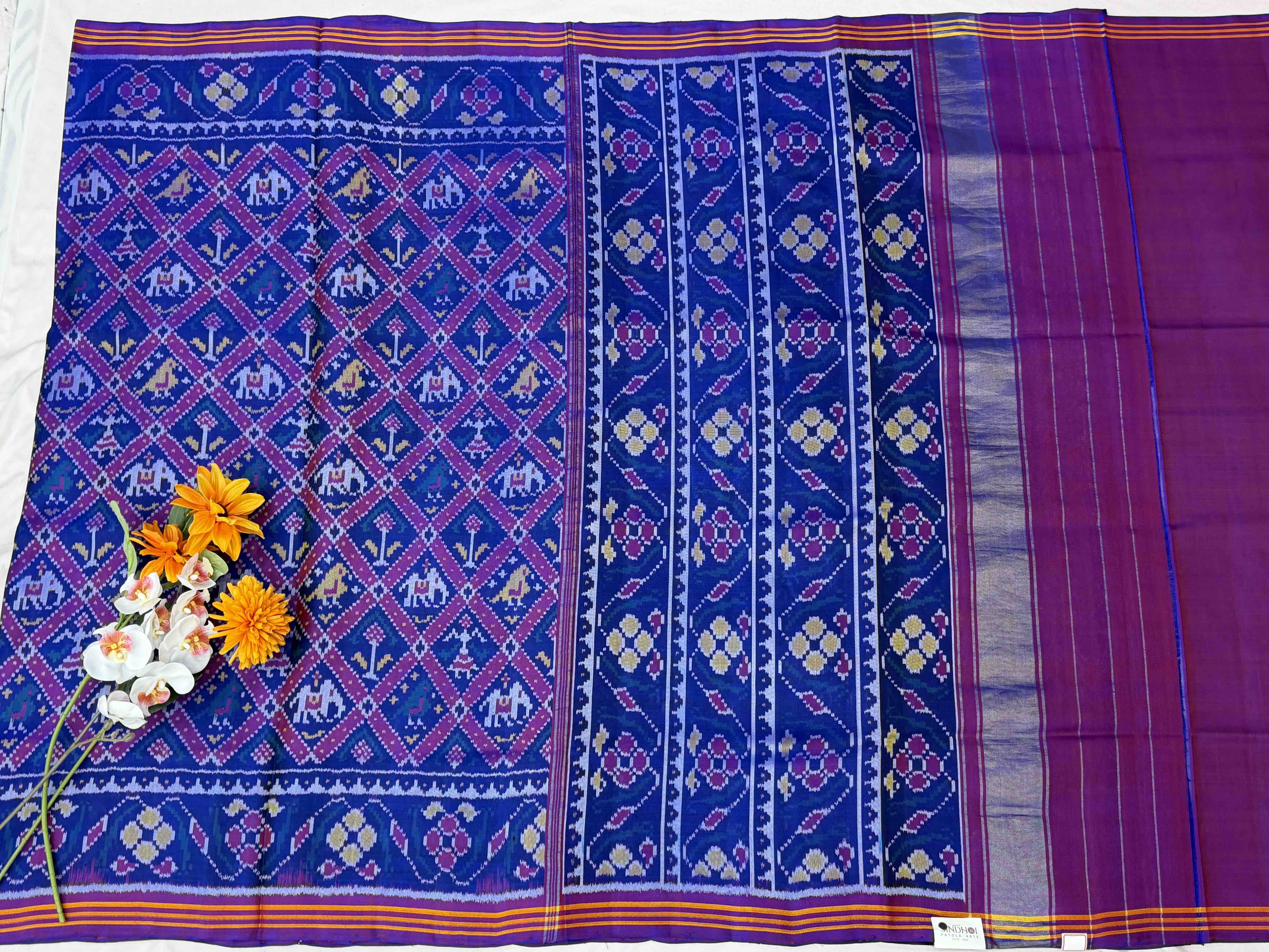 Purple Blue Small Narikunj Patola Saree