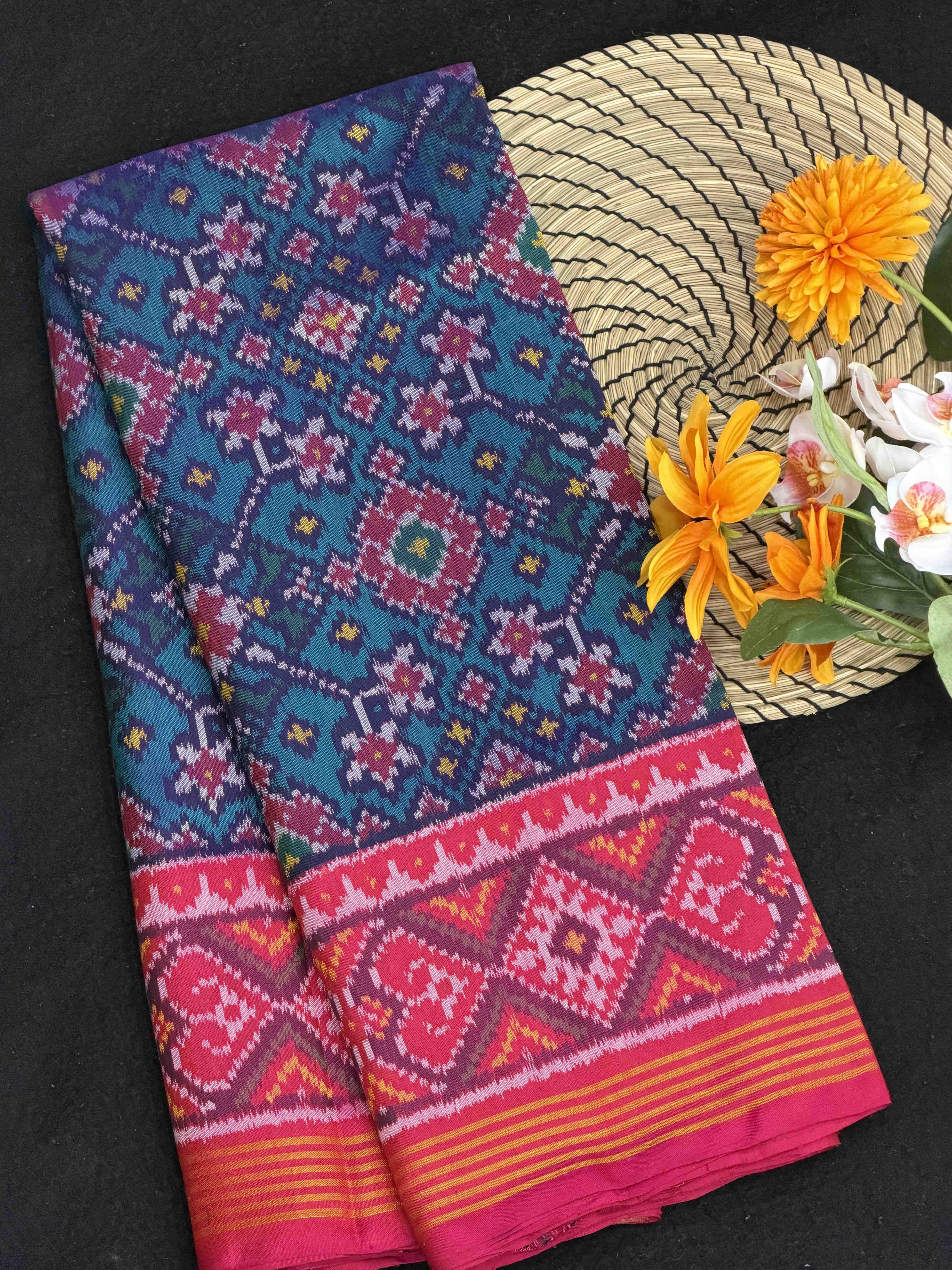 Pink & Turquoise Navaratan Patola Saree