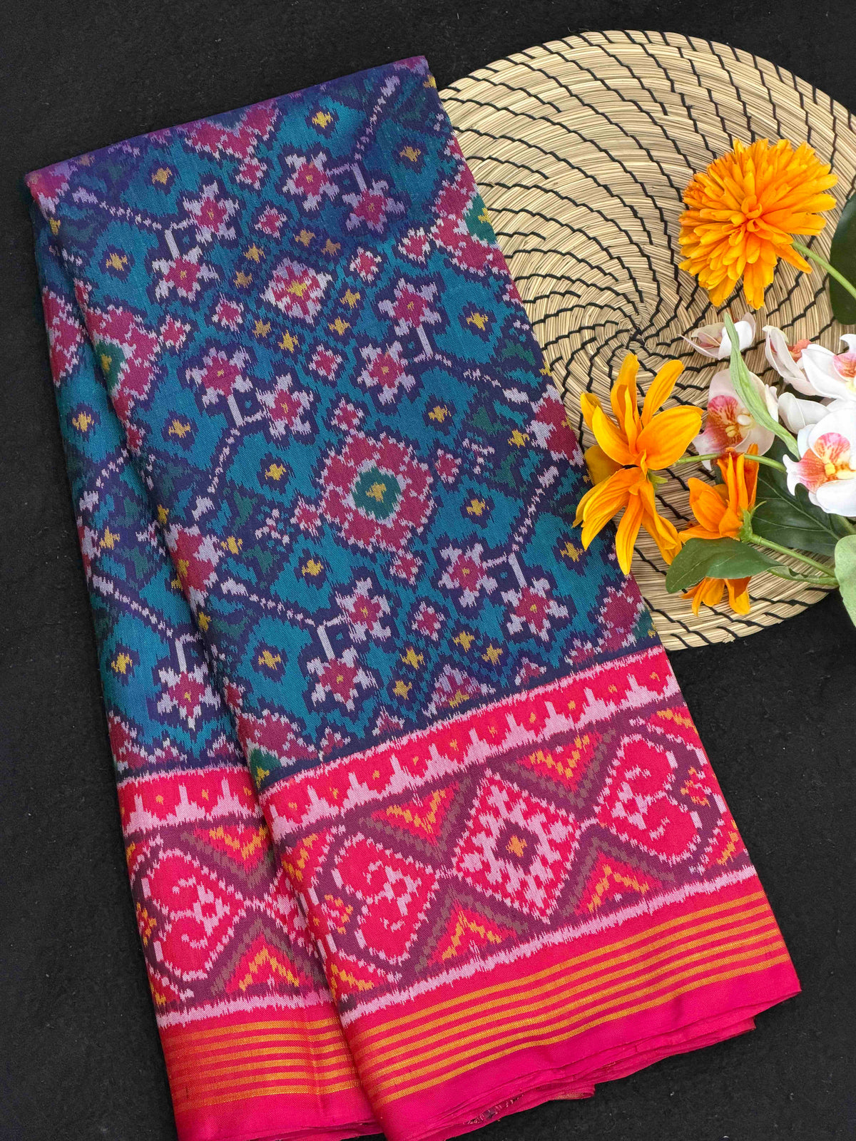 Pink & Turquoise Navaratan Patola Saree