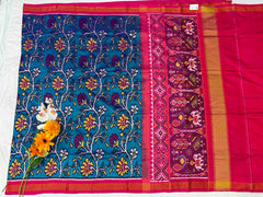 Pink & turquoise shaded Creeper Design Patola Saree