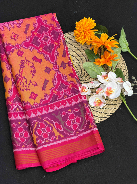 Chhabdi Figure Pink & musterd patola Saree