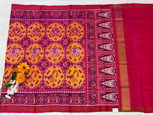 Chhabdi Figure Pink & musterd patola Saree