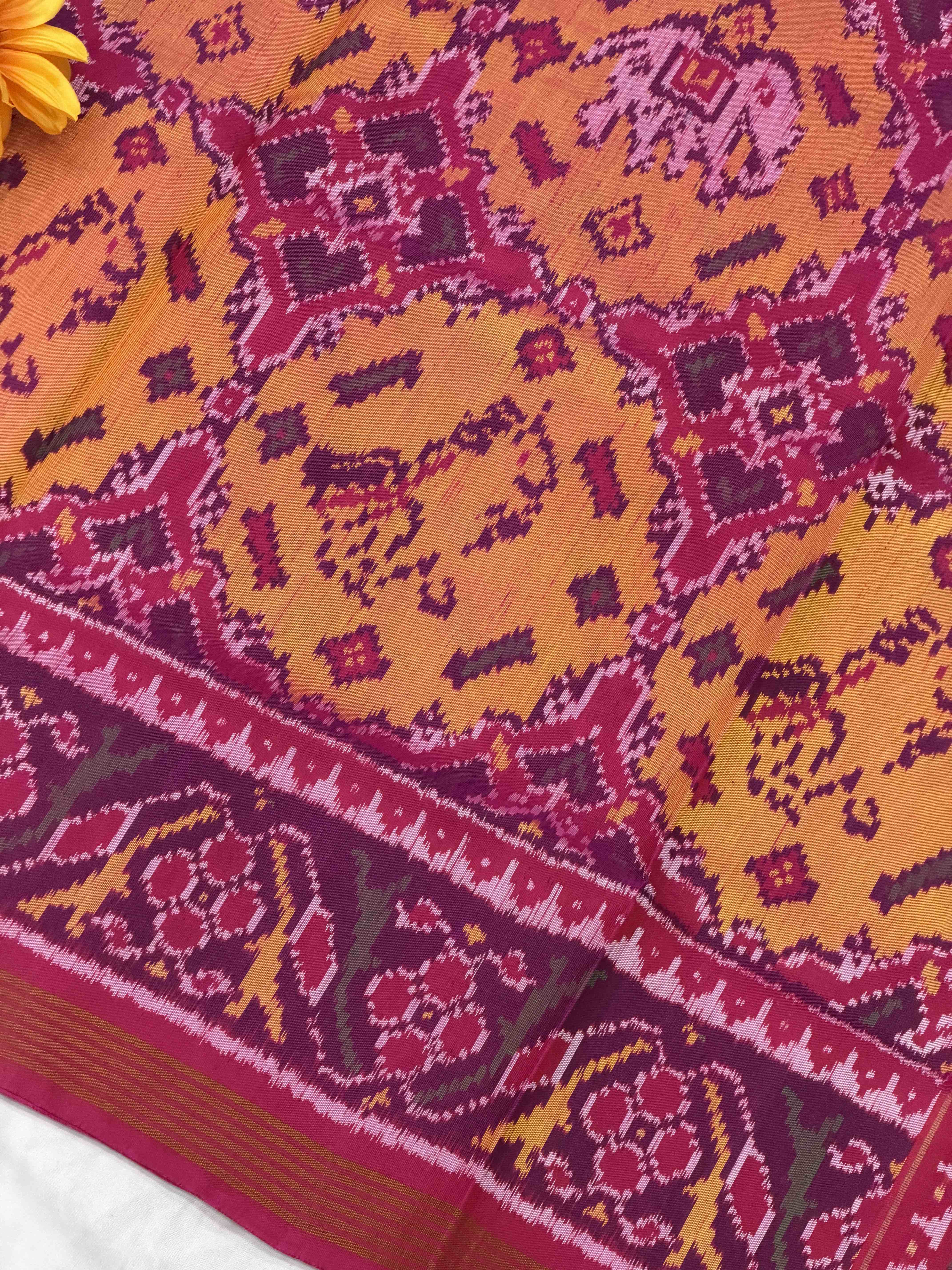 Chhabdi Figure Pink & musterd patola Saree