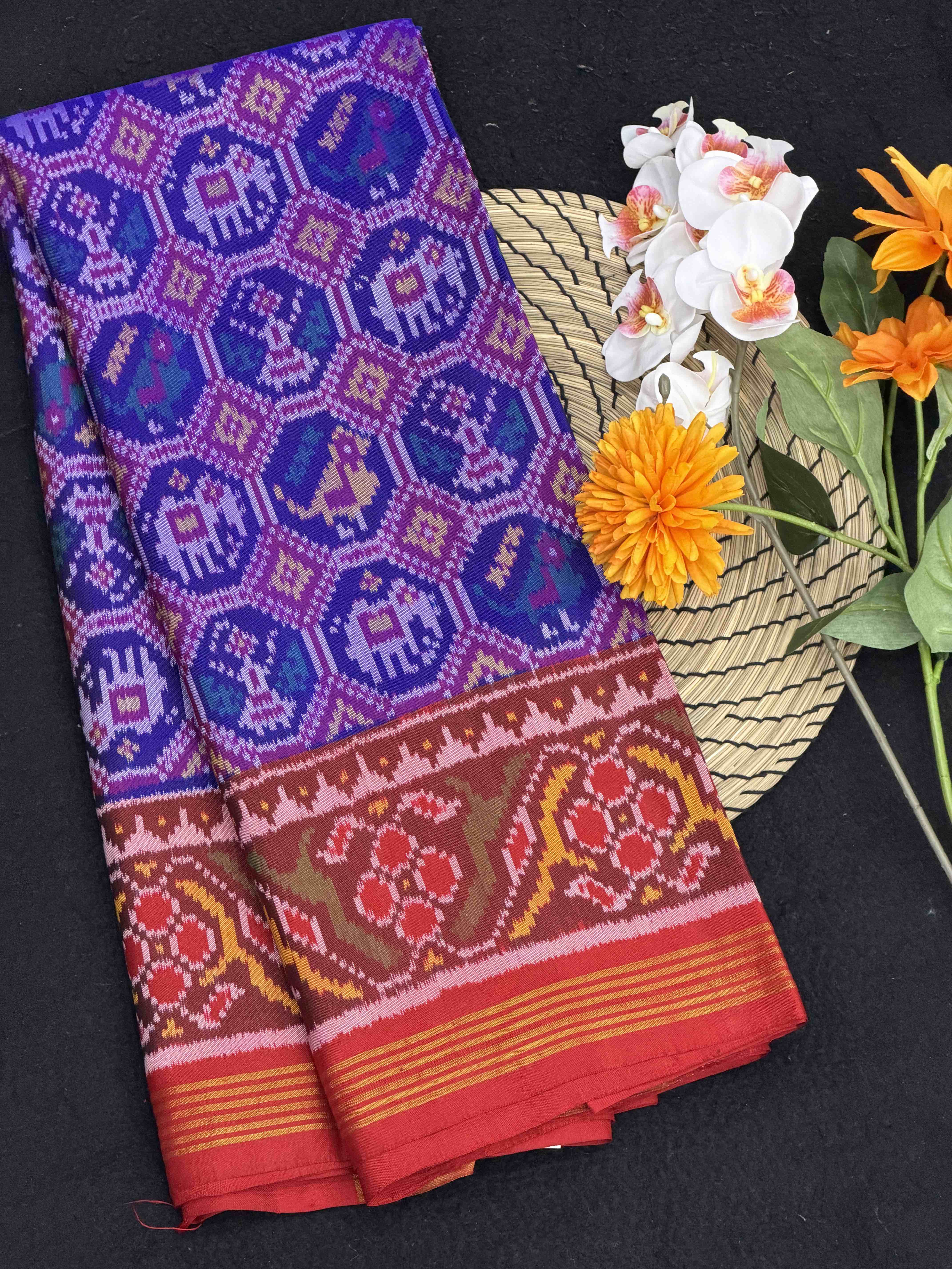 Red & Blue small Narikunj Patola Saree