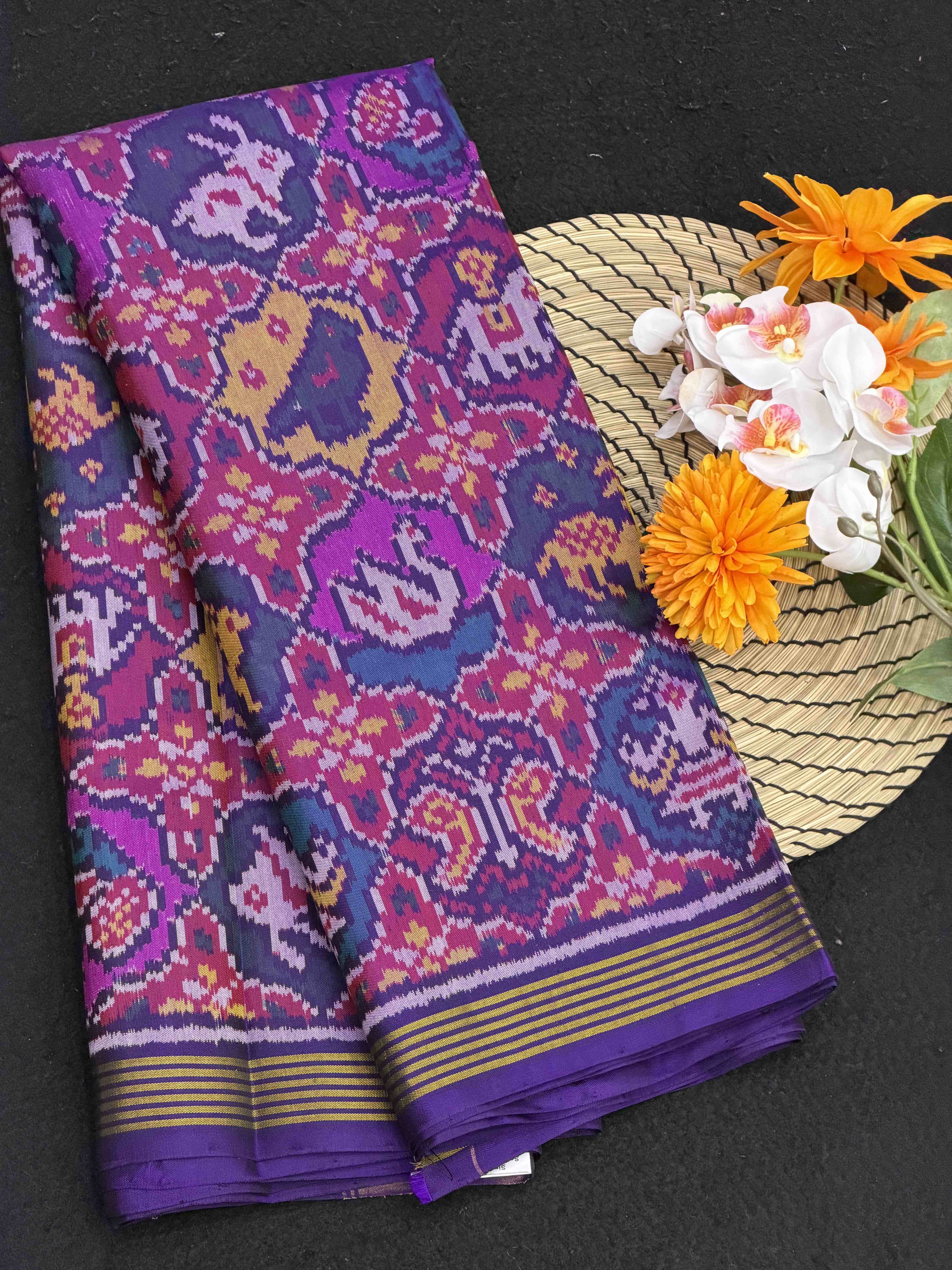 Purple Blue multi Figures Patola Saree