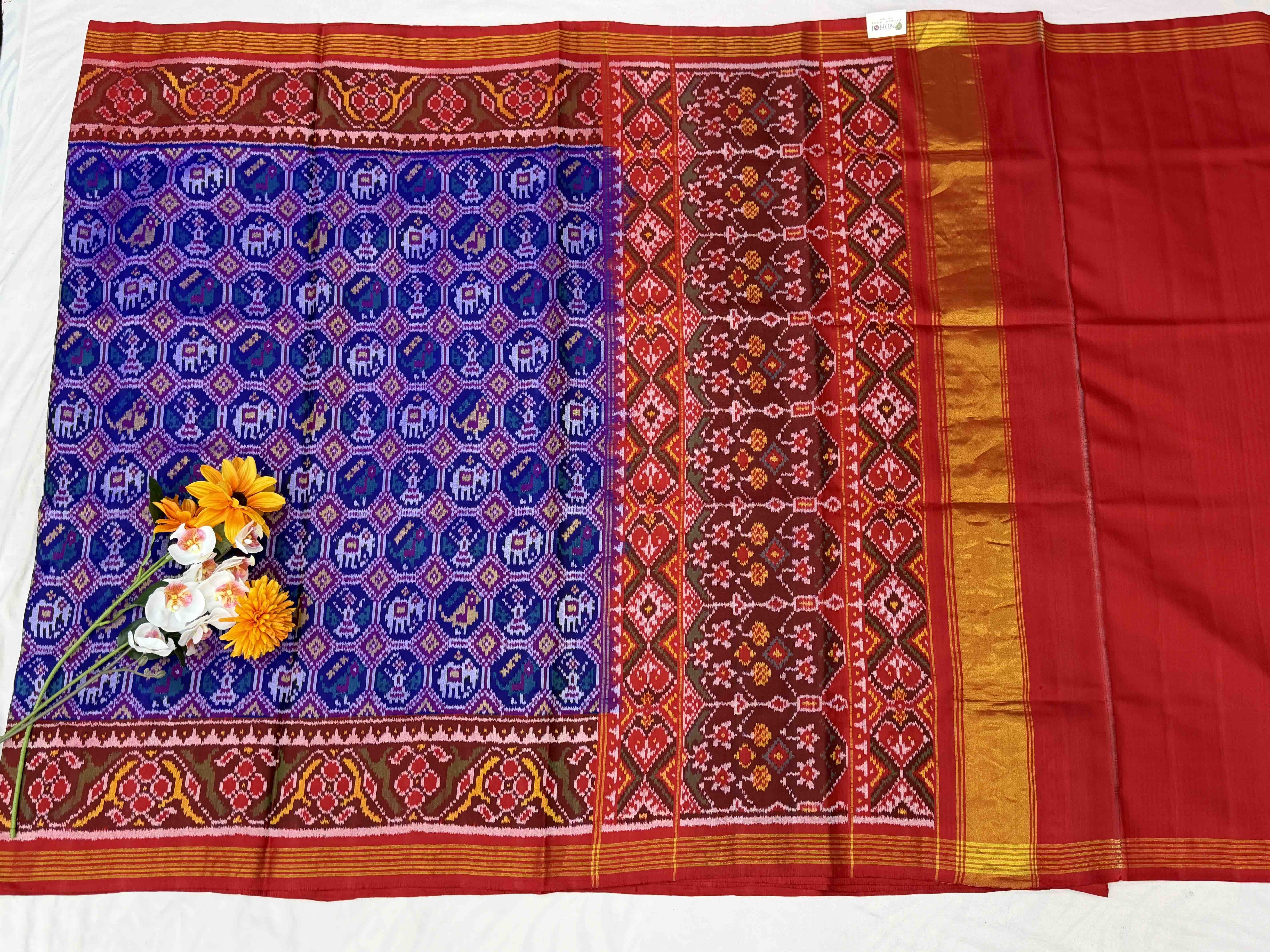 Red & Blue small Narikunj Patola Saree