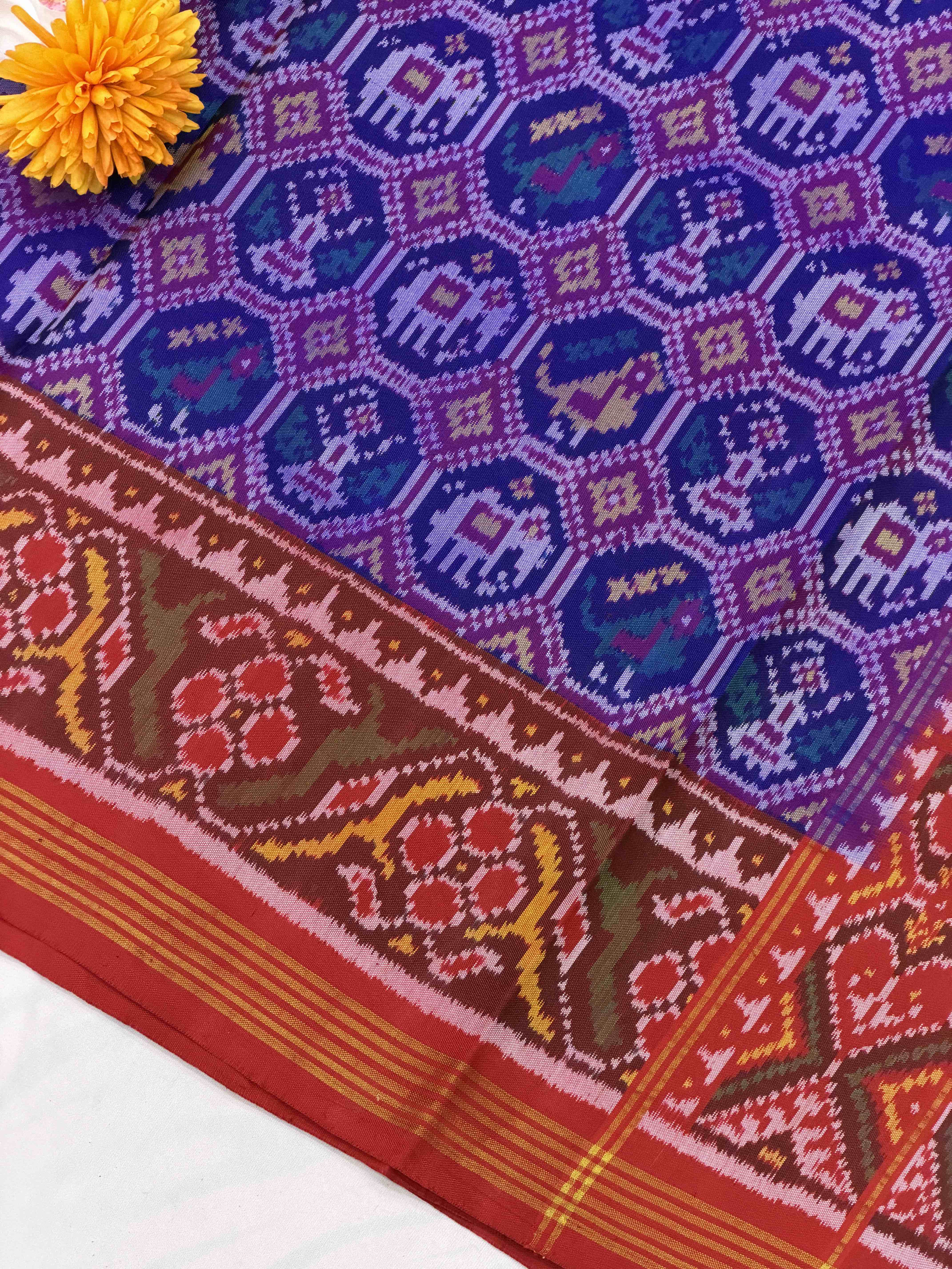 Red & Blue small Narikunj Patola Saree