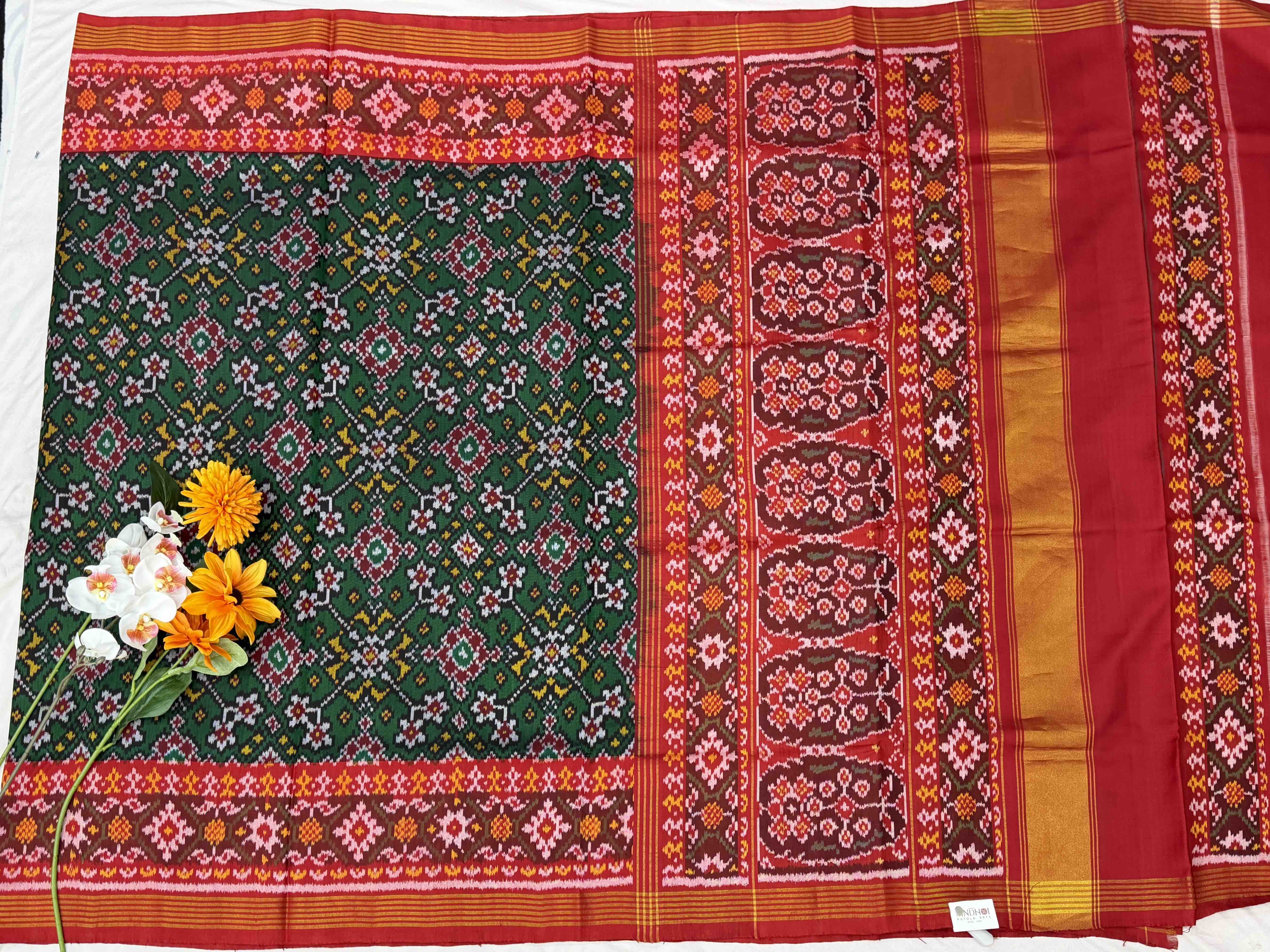 Red & Green Navaratan Patola Saree