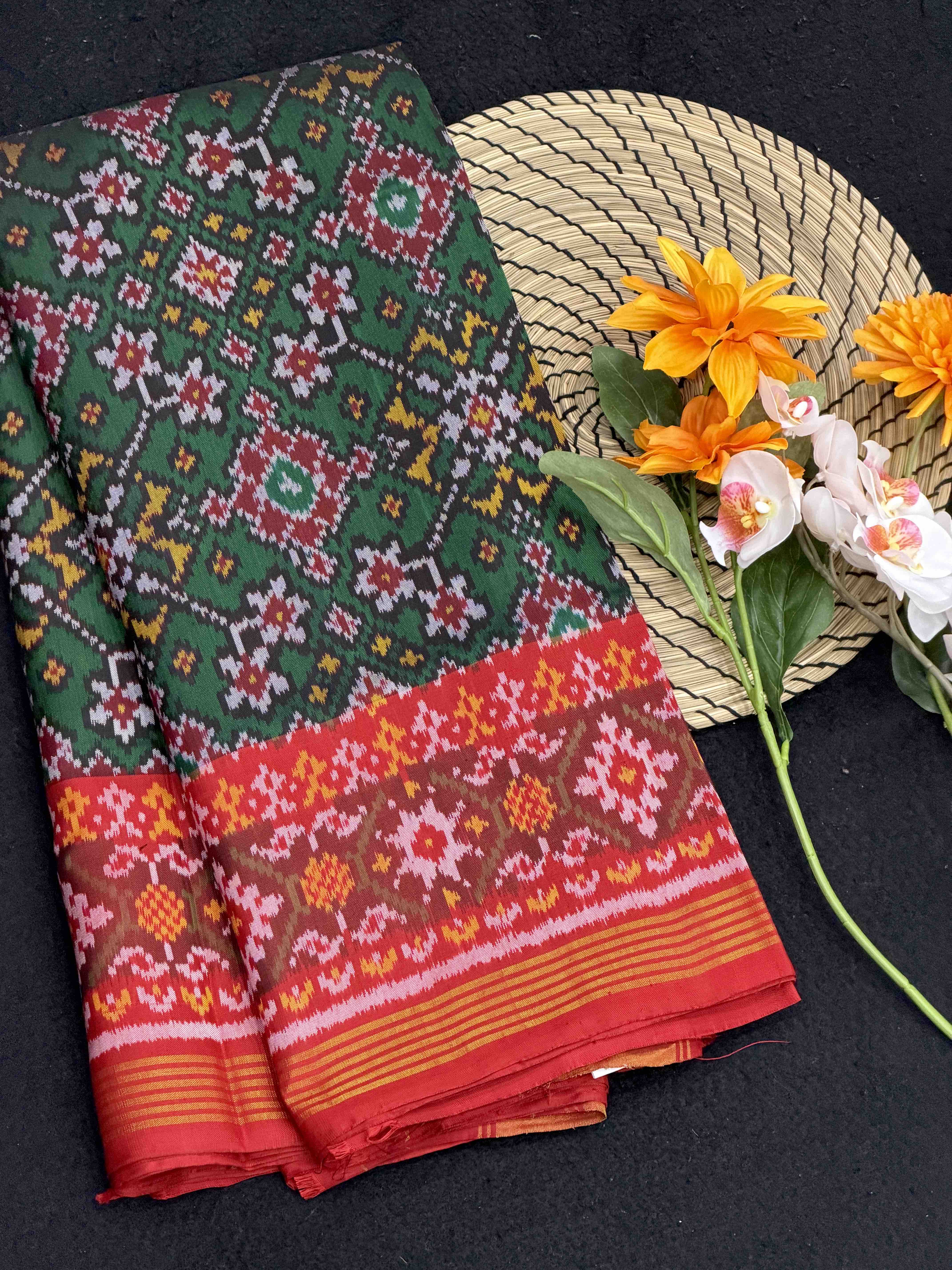 Red & Green Navaratan Patola Saree