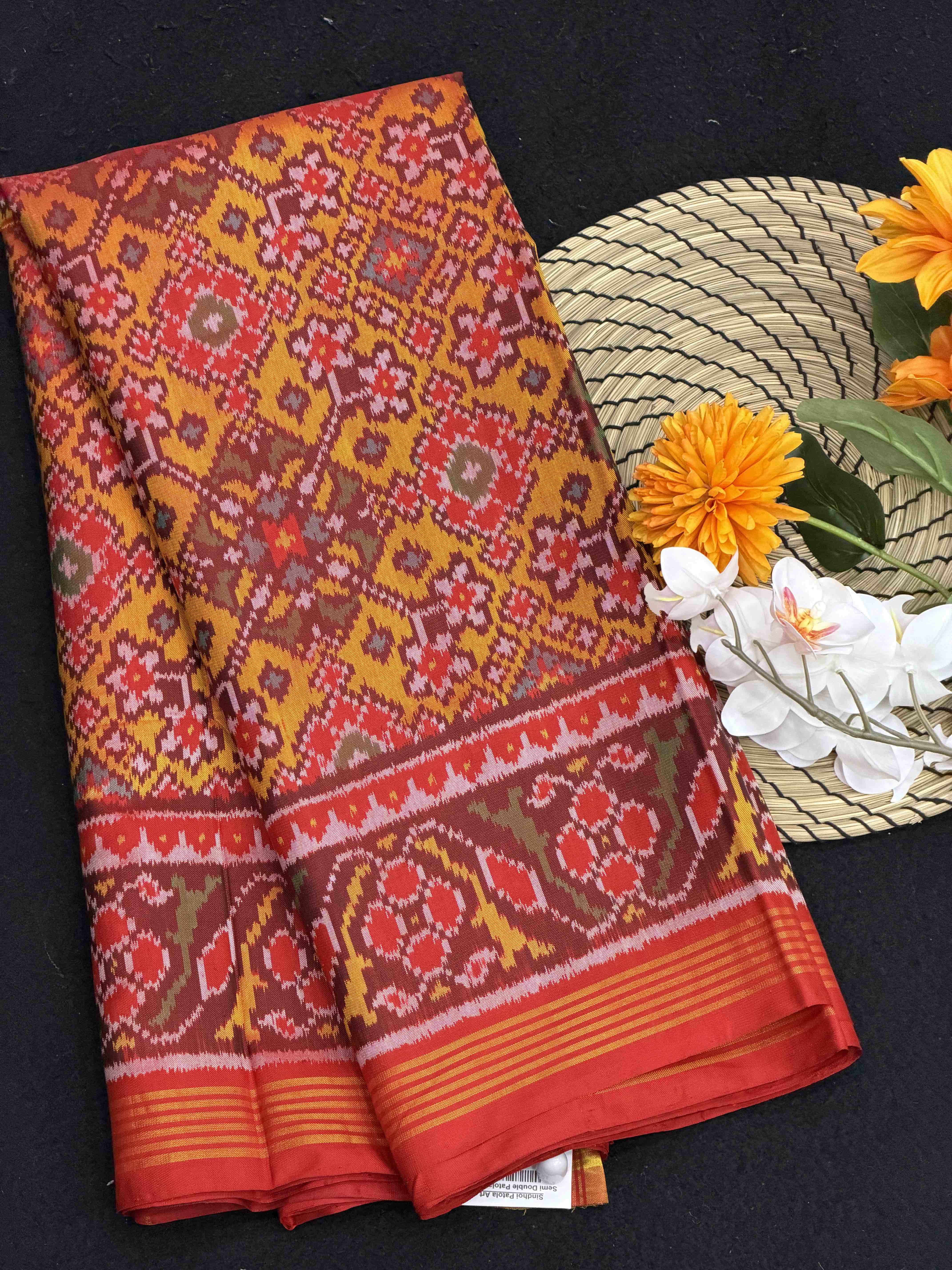 Red & musterd Navaratan Patola Saree
