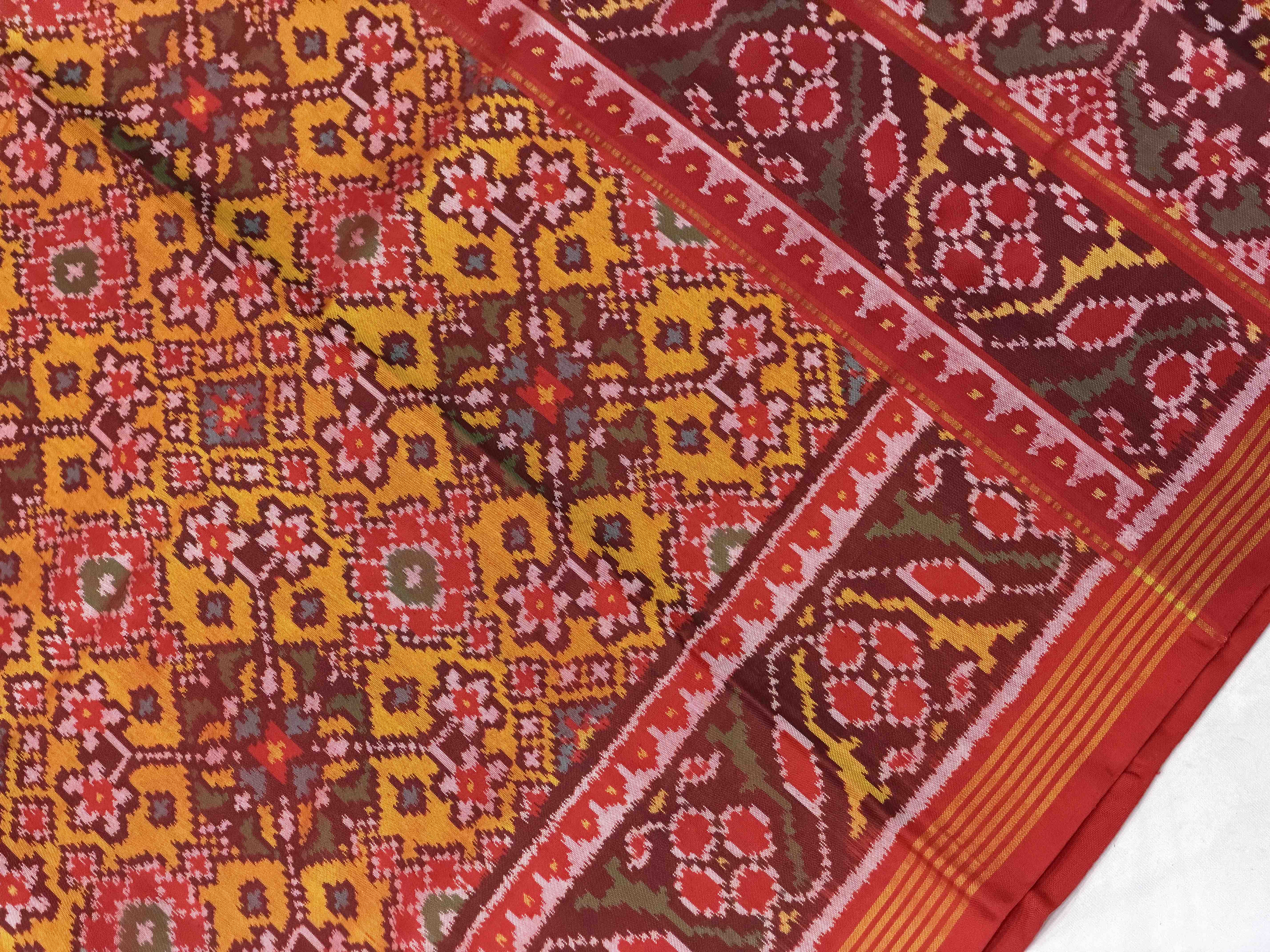 Red & musterd Navaratan Patola Saree
