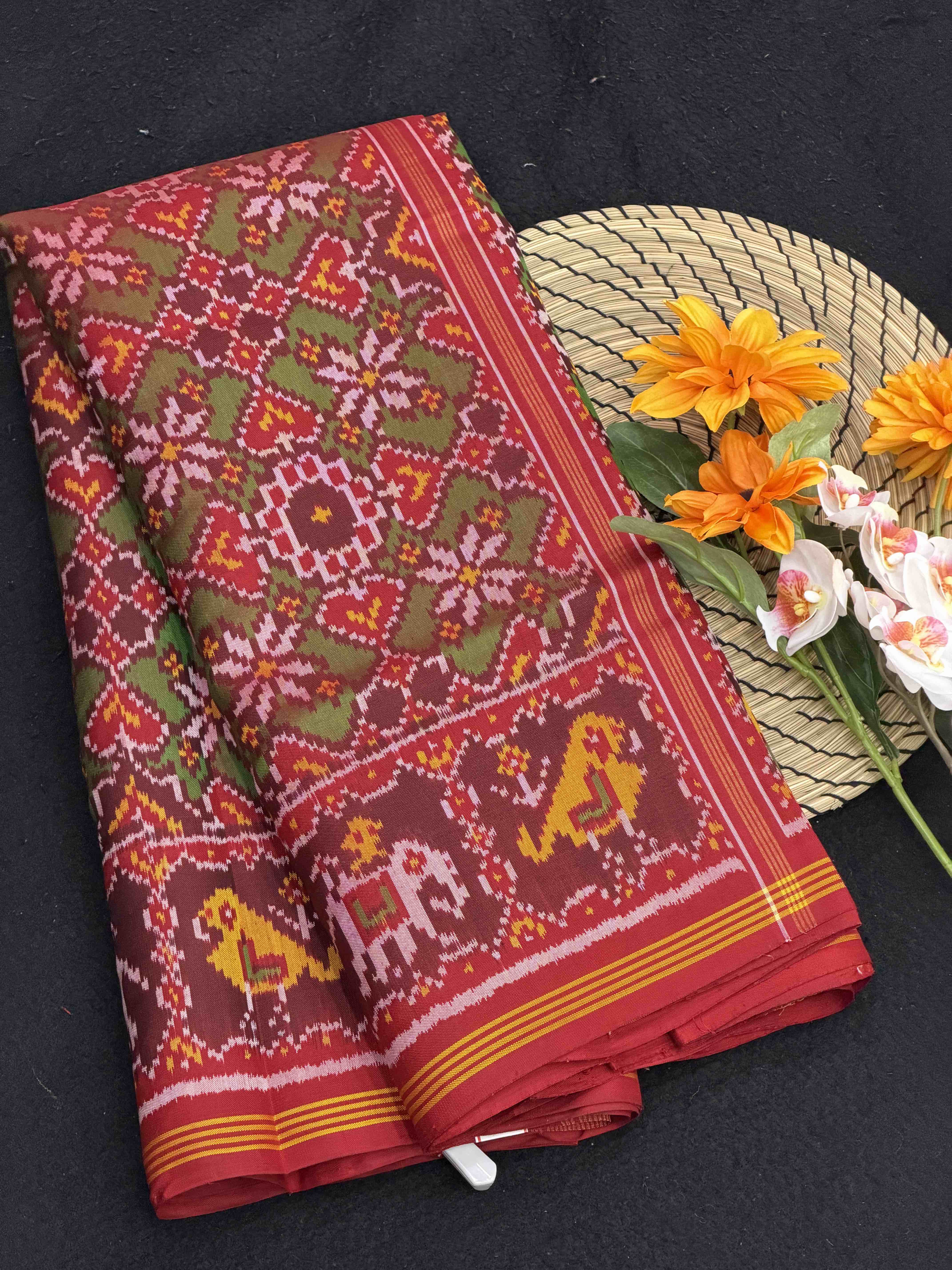 Red & Green Manekchawk Patola Saree