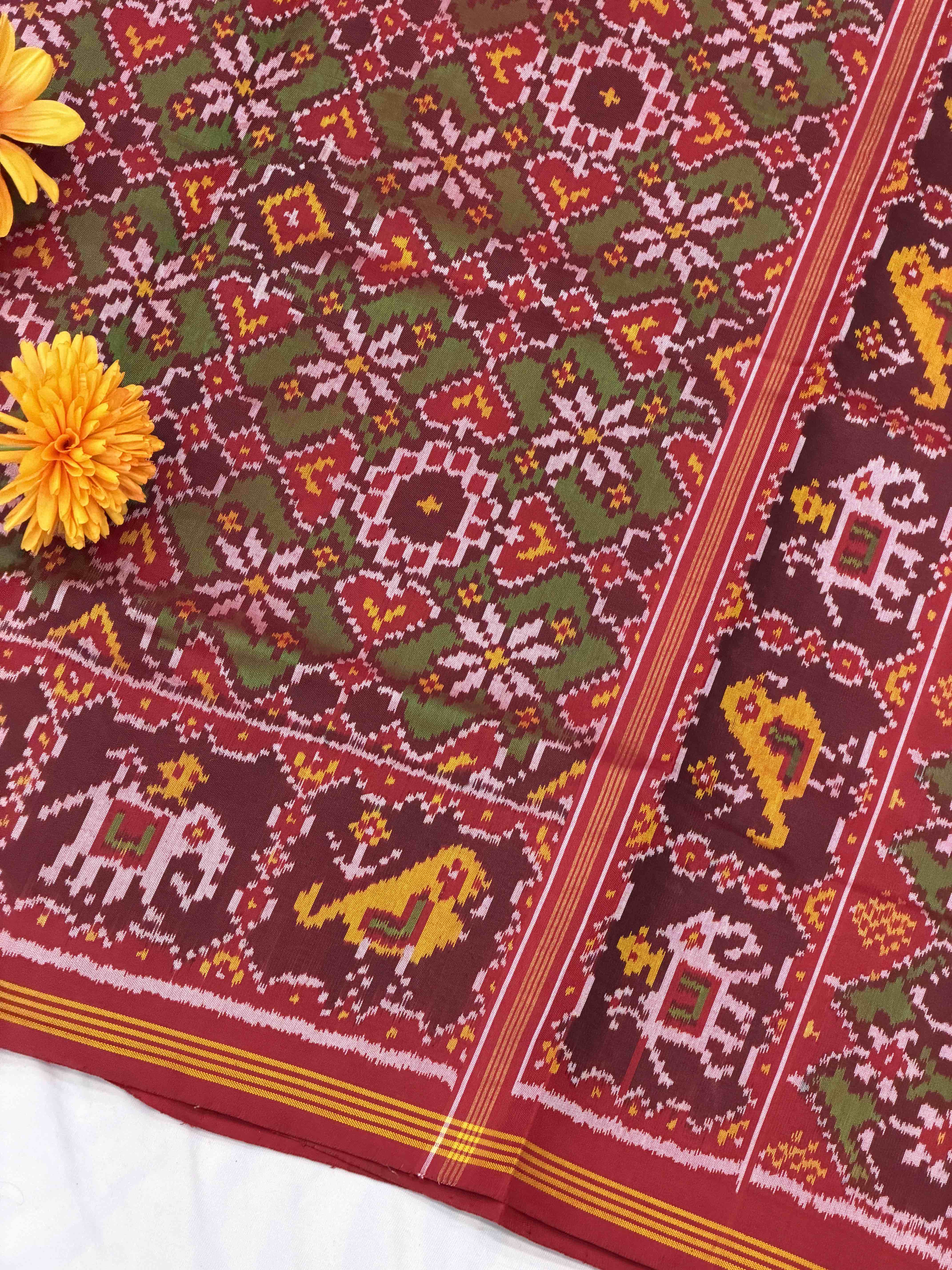 Red & Green Manekchawk Patola Saree