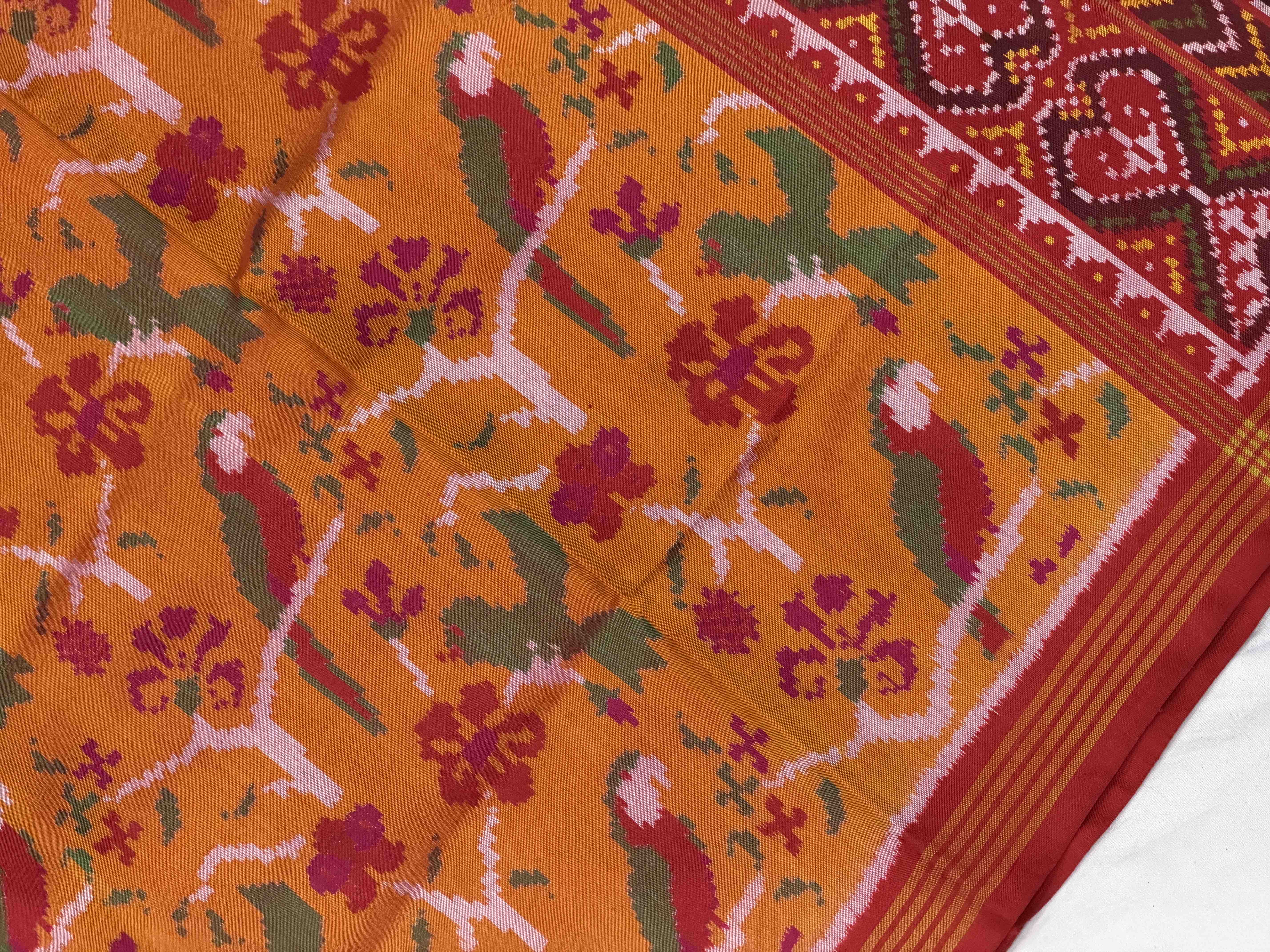 Red & rust orange parrot figure Patola saree