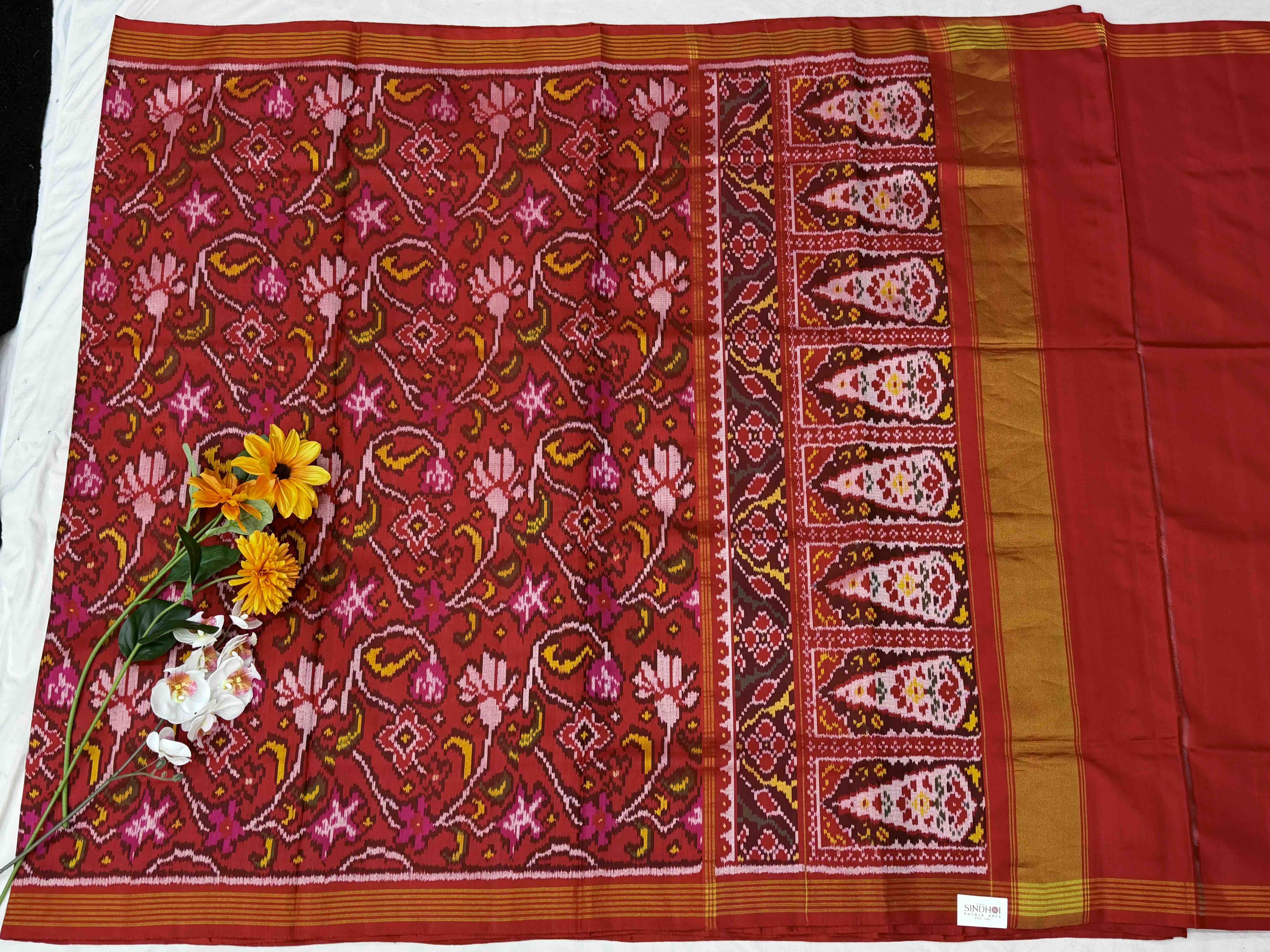 Red Creeper Design Patola Saree