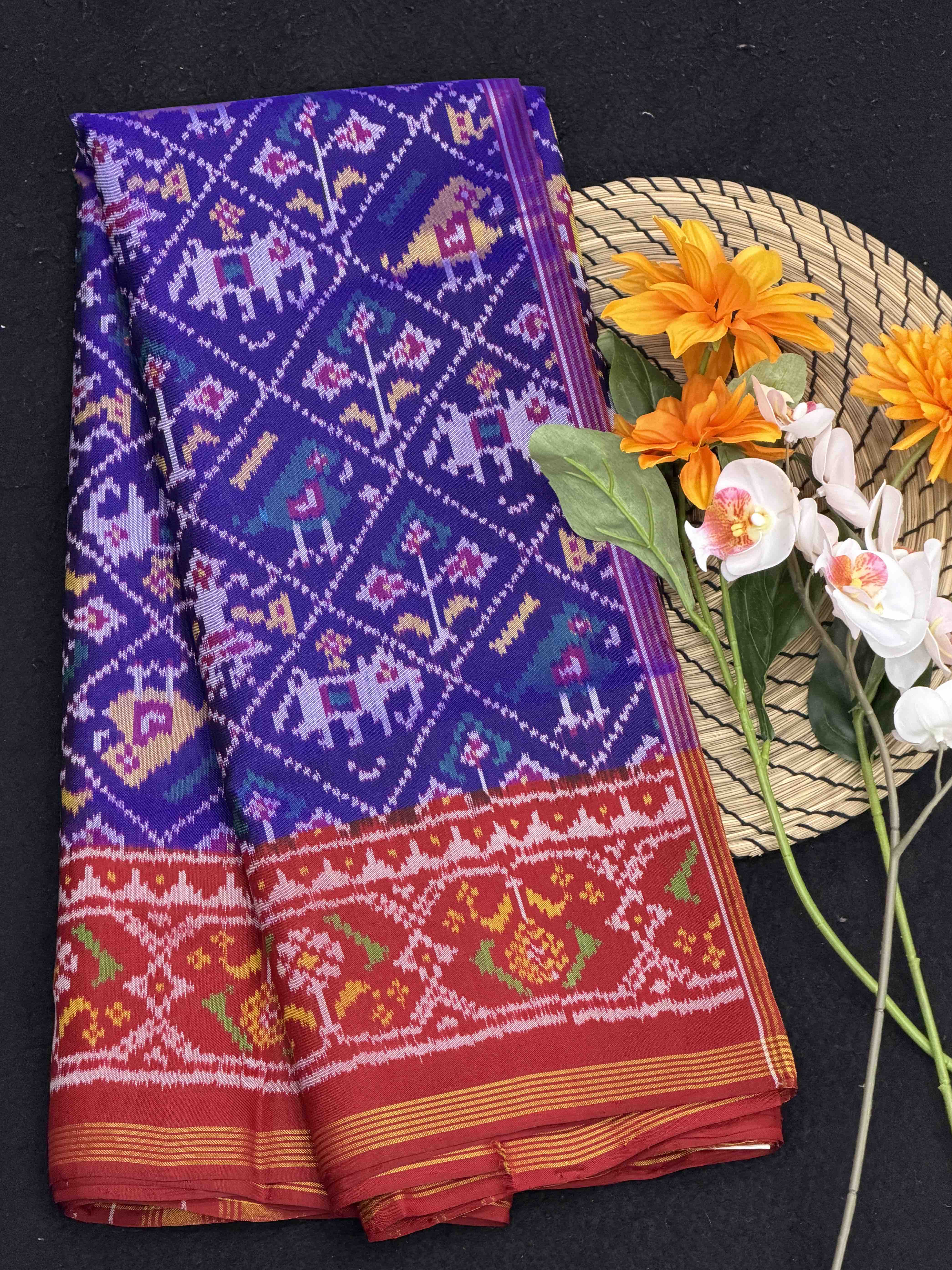 Red & Blue Narikunj Patola Saree