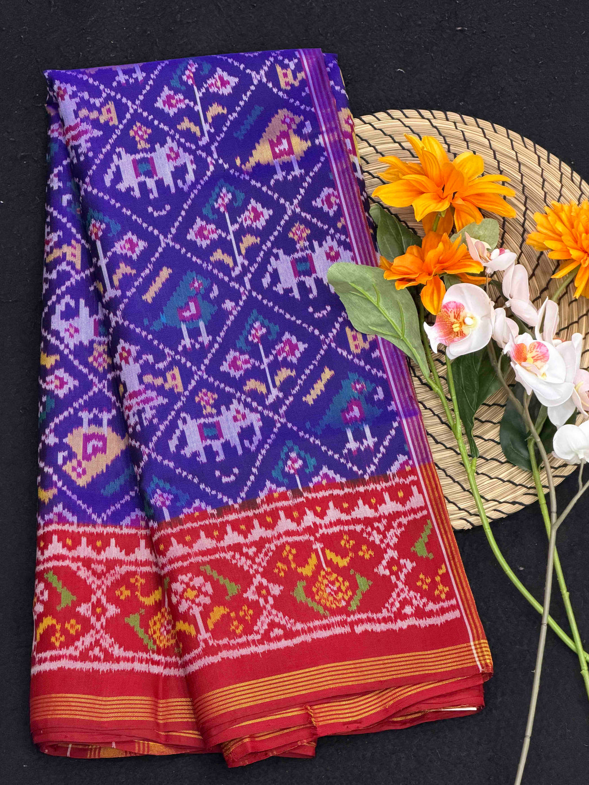 Red & Blue Narikunj Patola Saree
