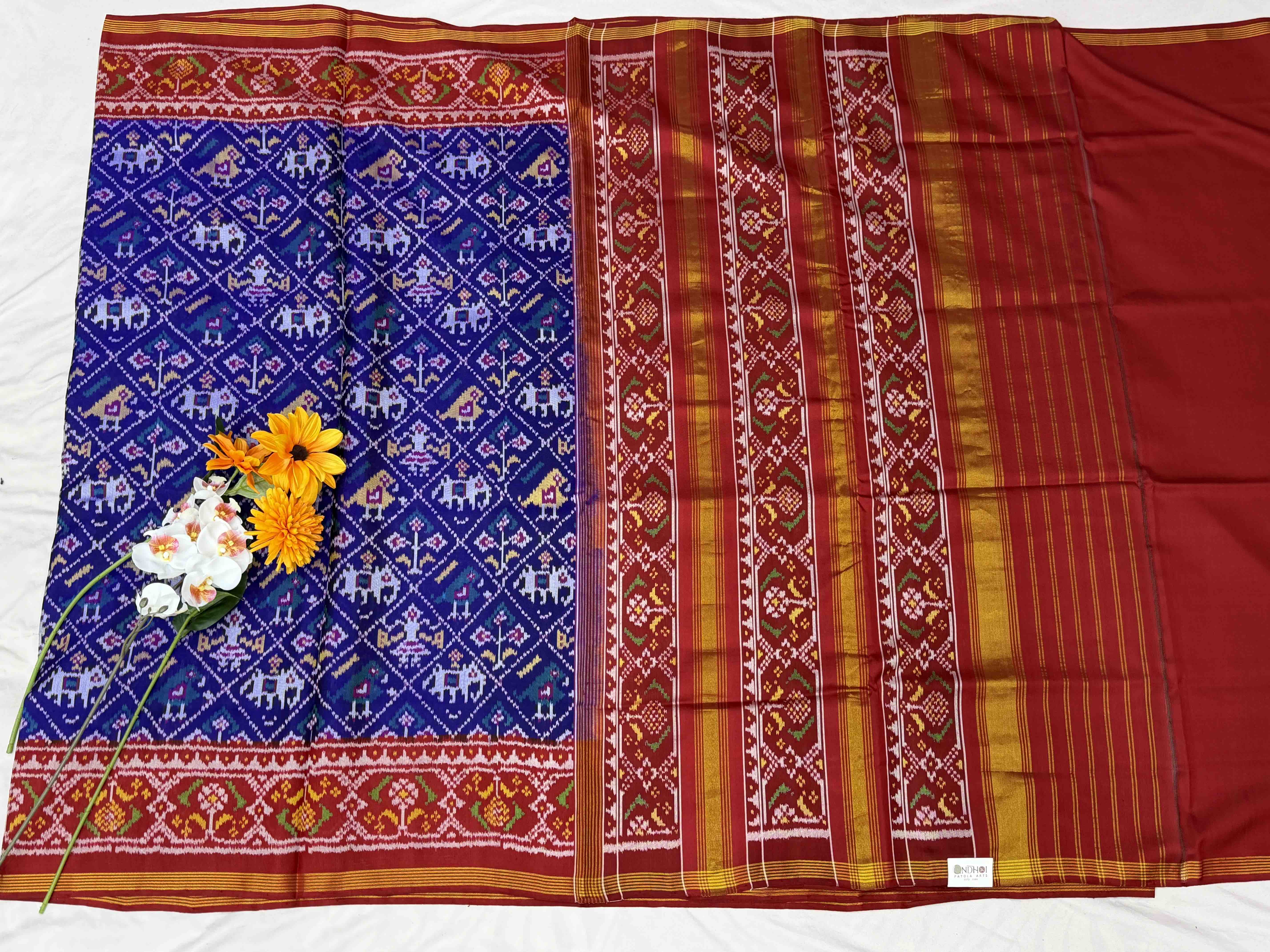 Red & Blue Narikunj Patola Saree