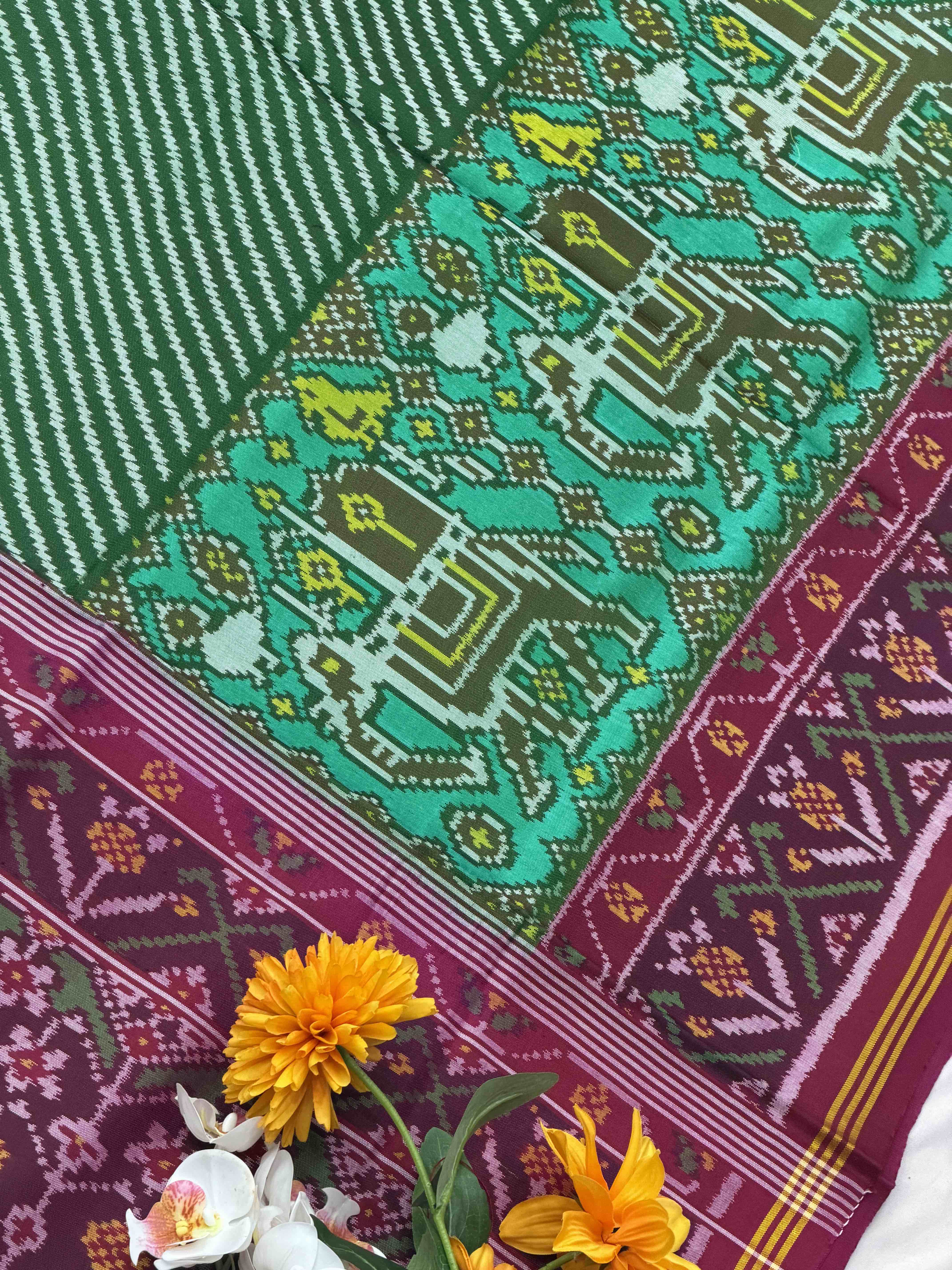 Pink & Green Skirt border Patola Saree