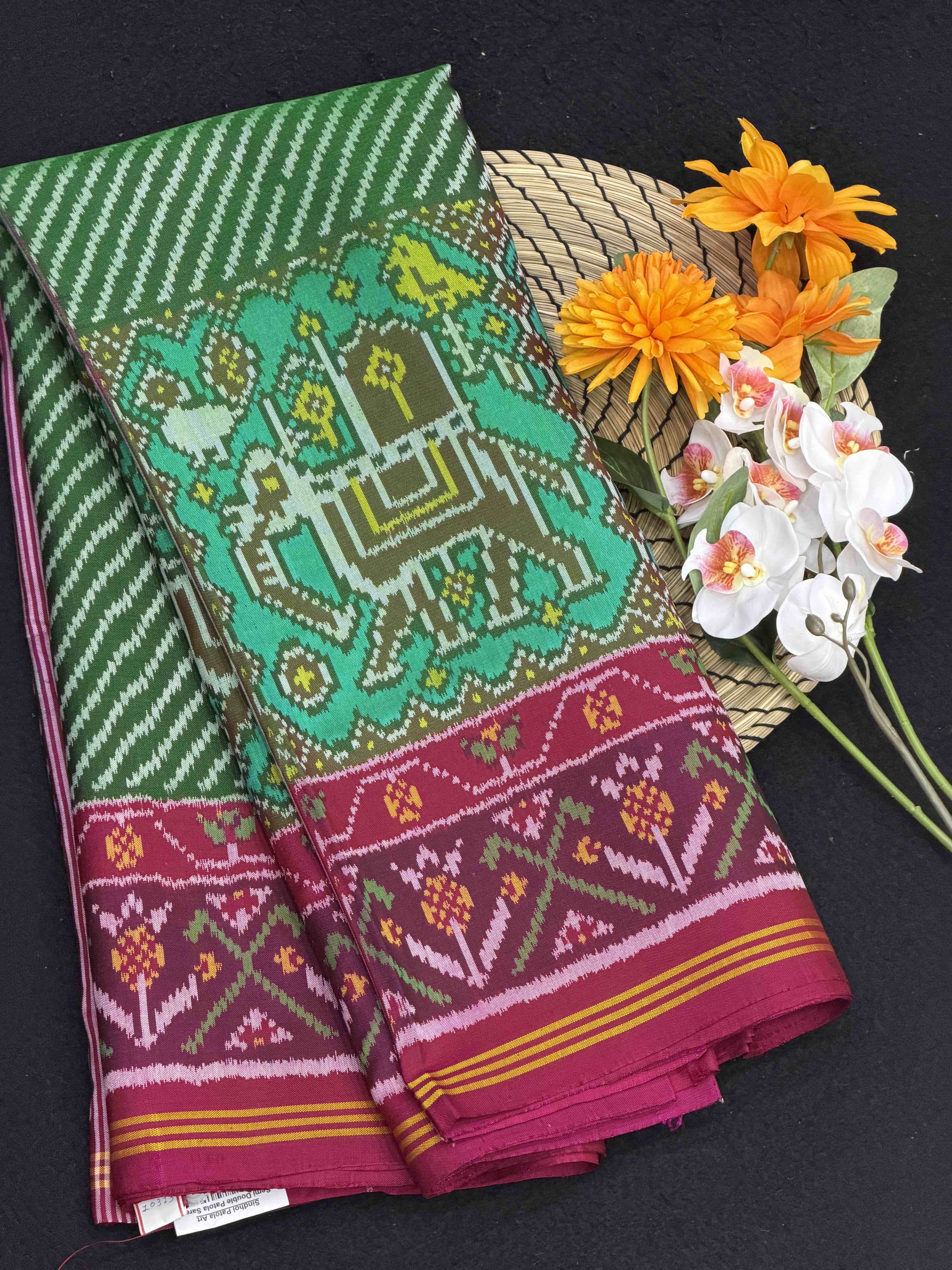 Pink & Green Skirt border Patola Saree
