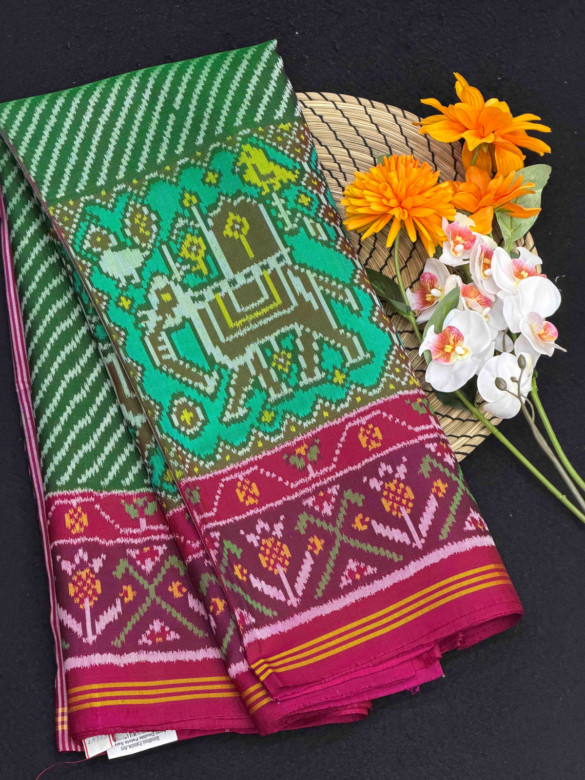 Pink & Green Skirt border Patola Saree