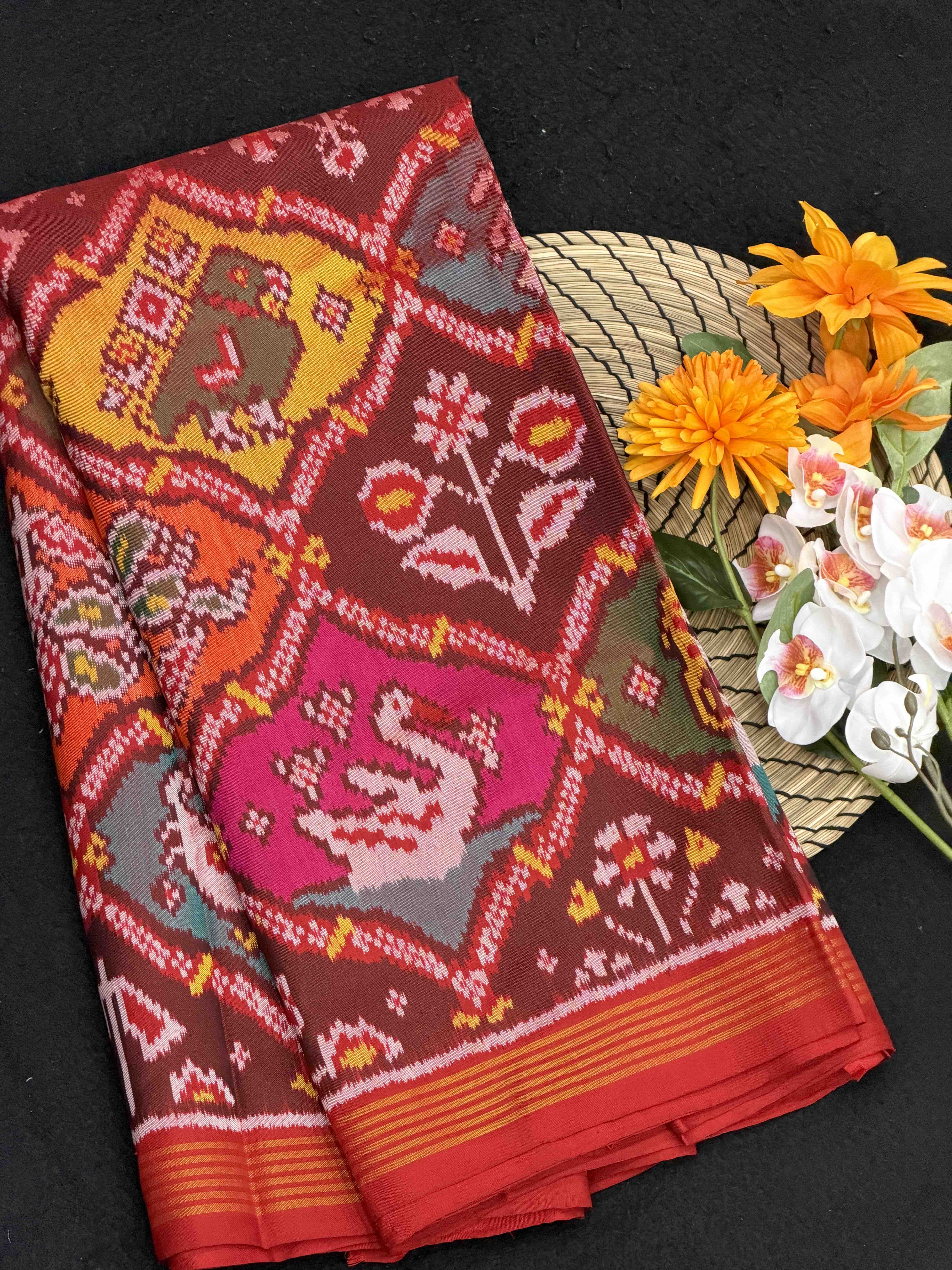 Maroon & multicolour figure design Patola Saree