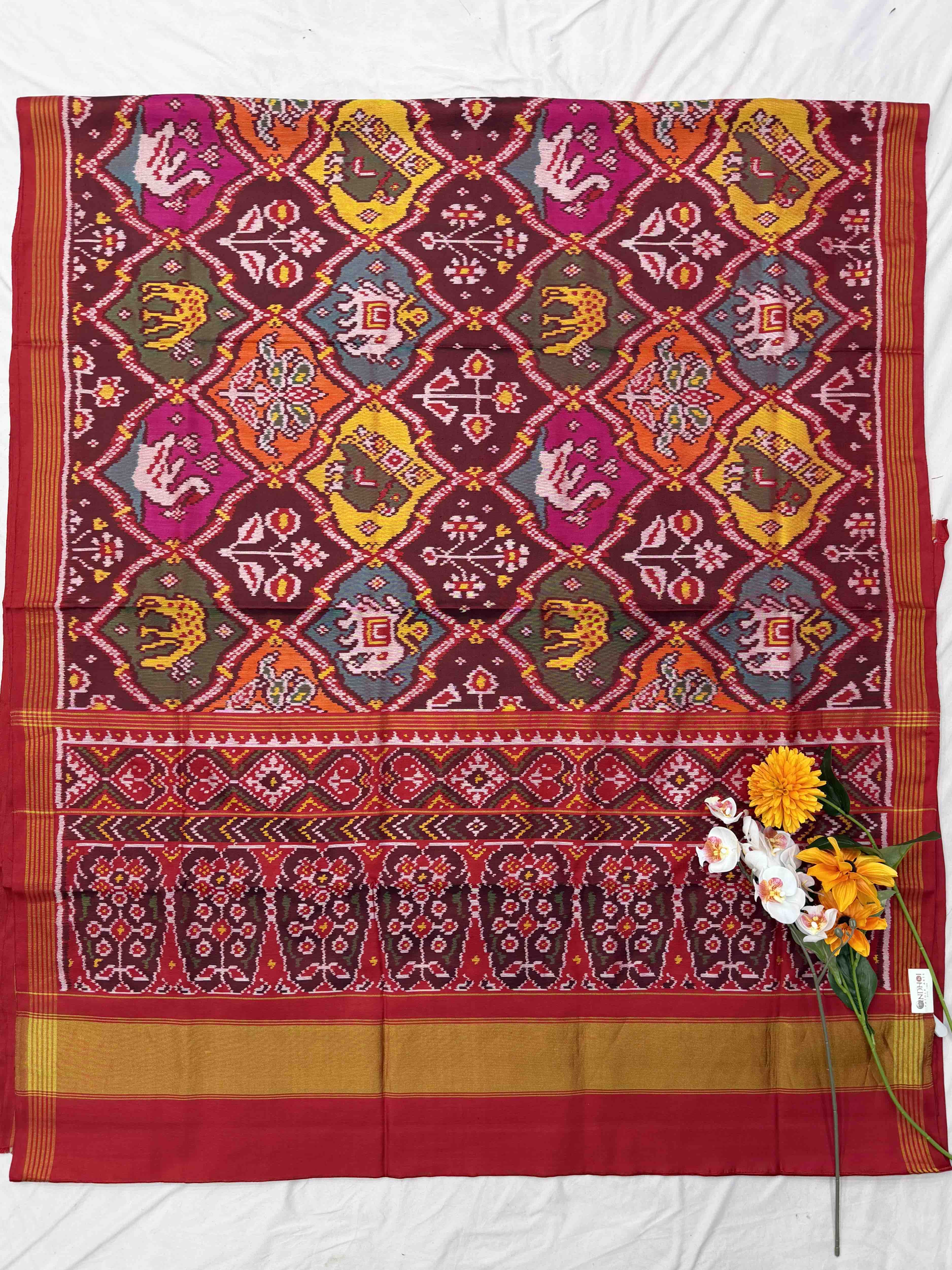 Maroon & multicolour figure design Patola Saree