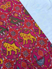 Red & pink chhabdi figure Patola saree