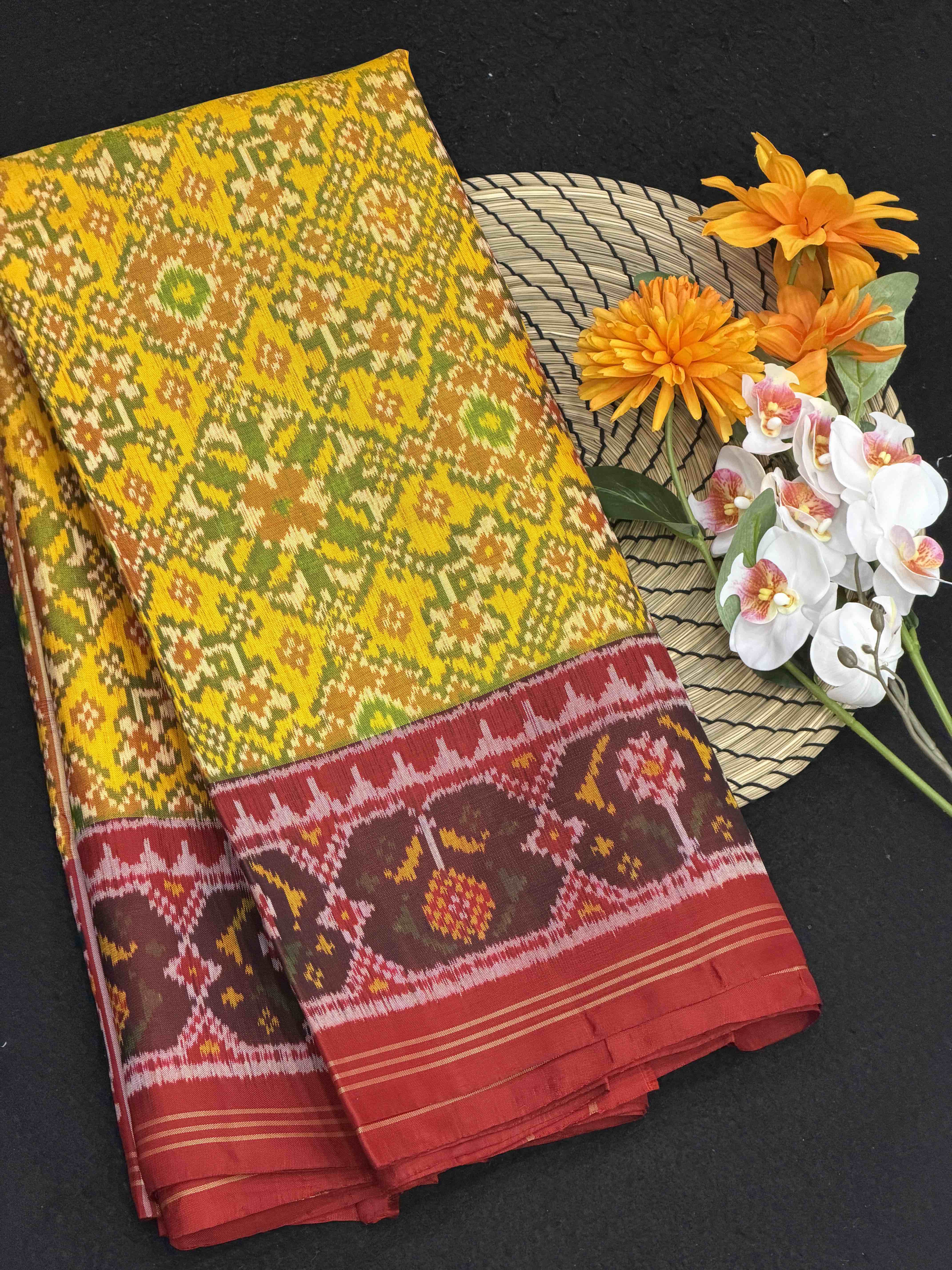 Red & yellow navaratan Patola Saree