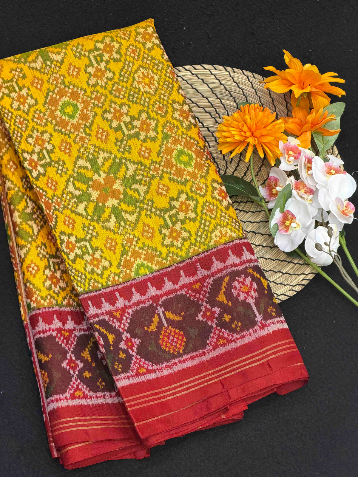 Red & yellow navaratan Patola Saree