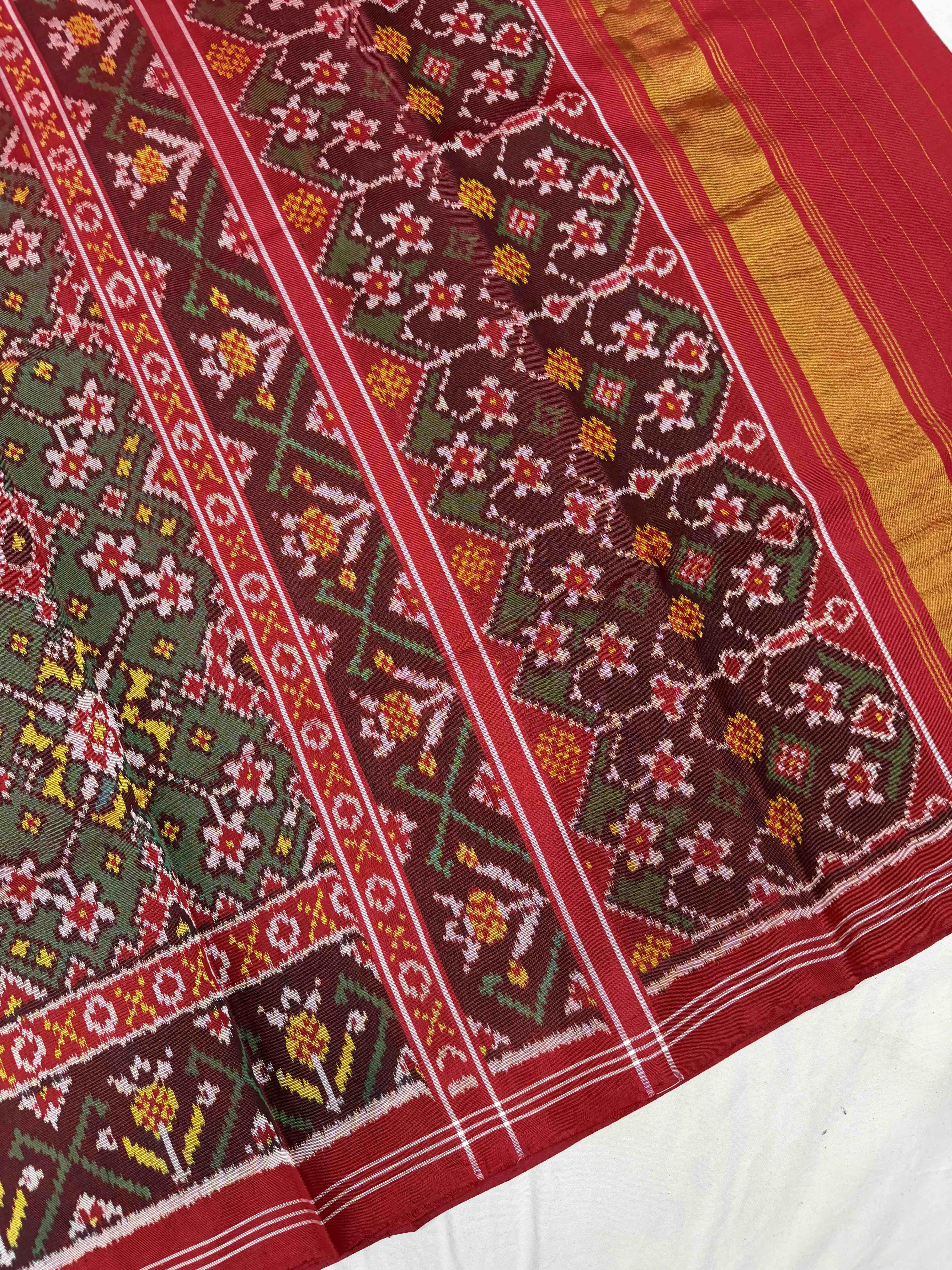 Red & shaded green Navaratan Patola Saree