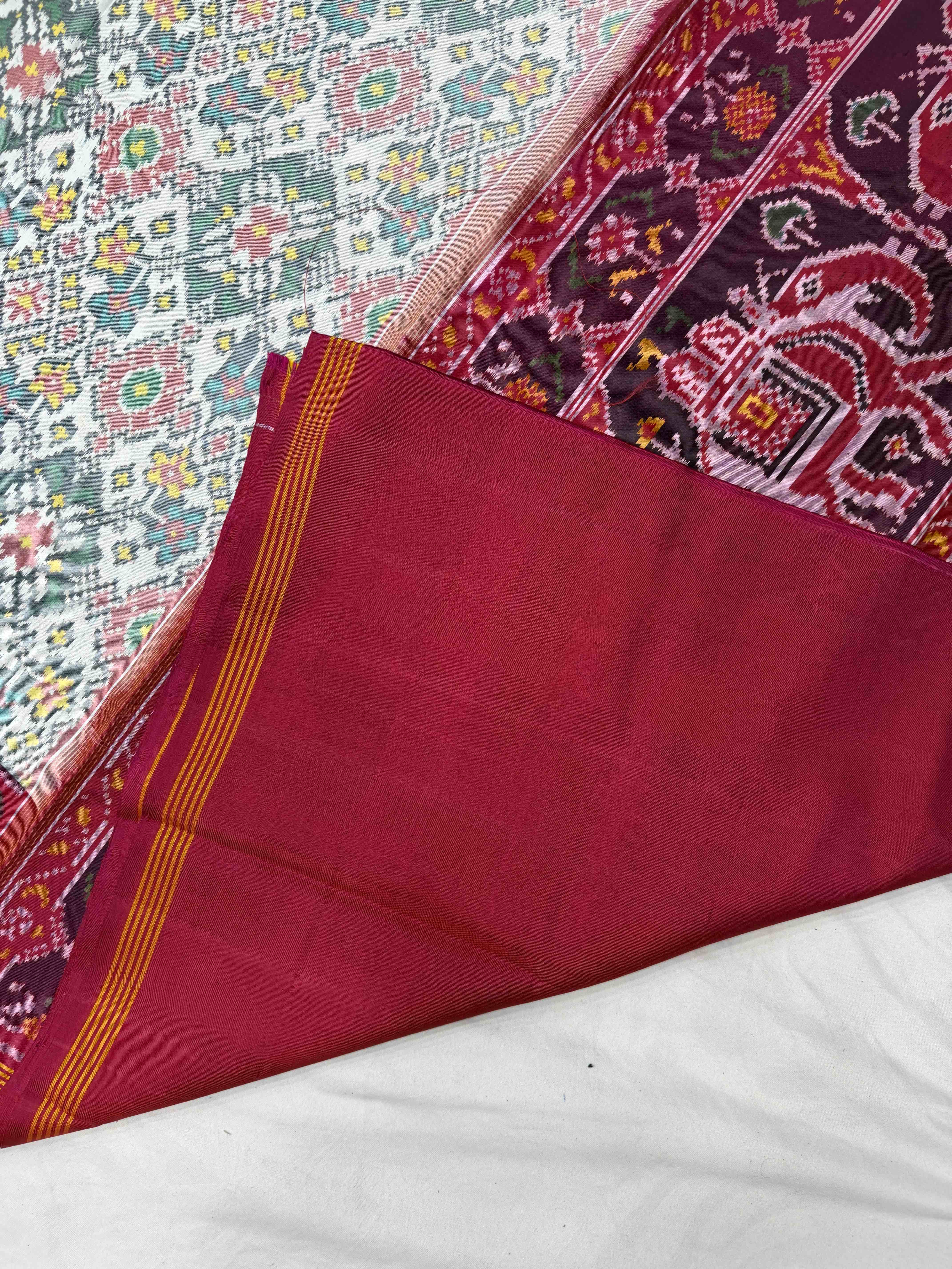 Pink & white elephant pallu navaratan Patola Saree