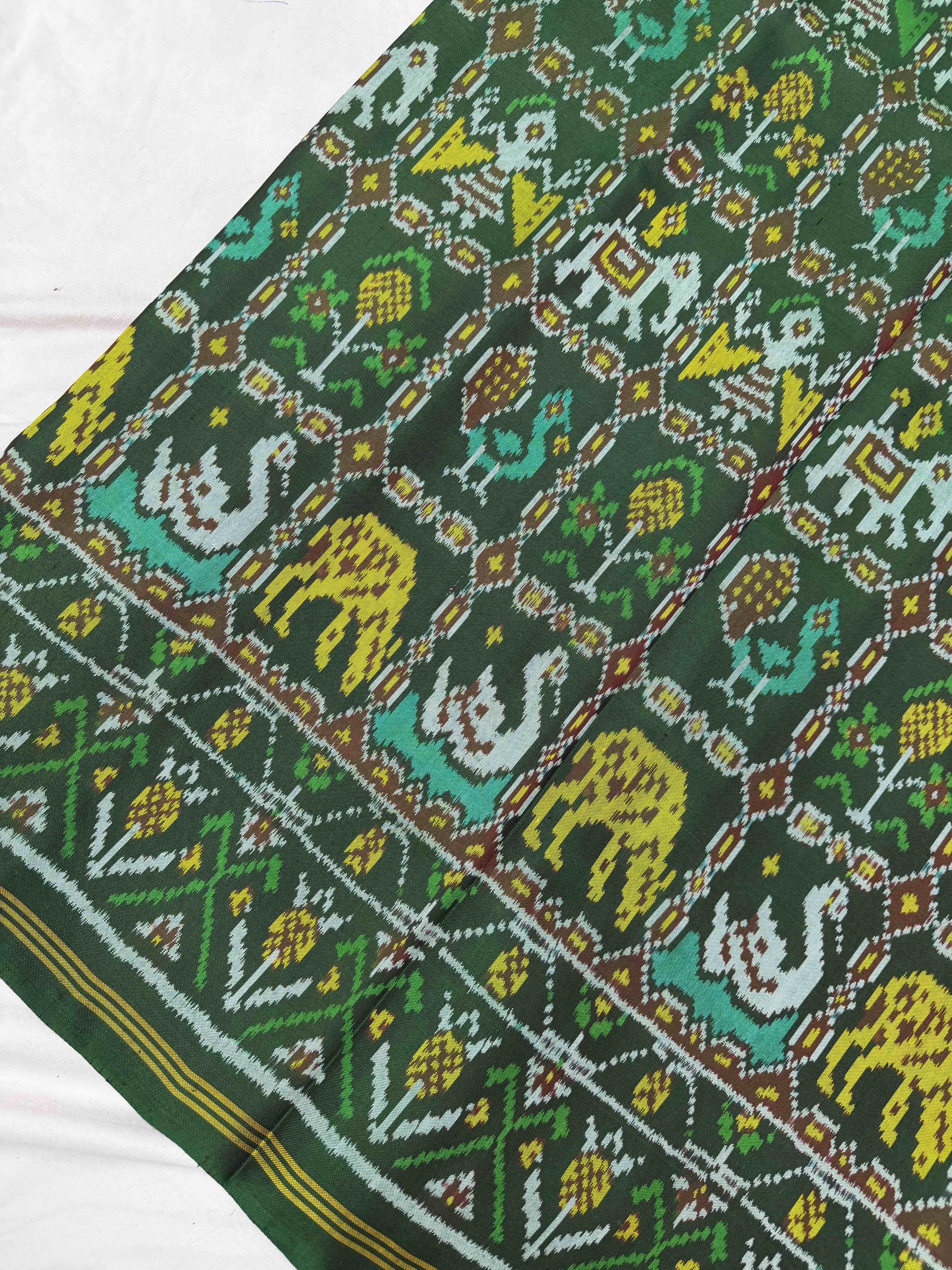 Full Green multiple motifs Patola Saree