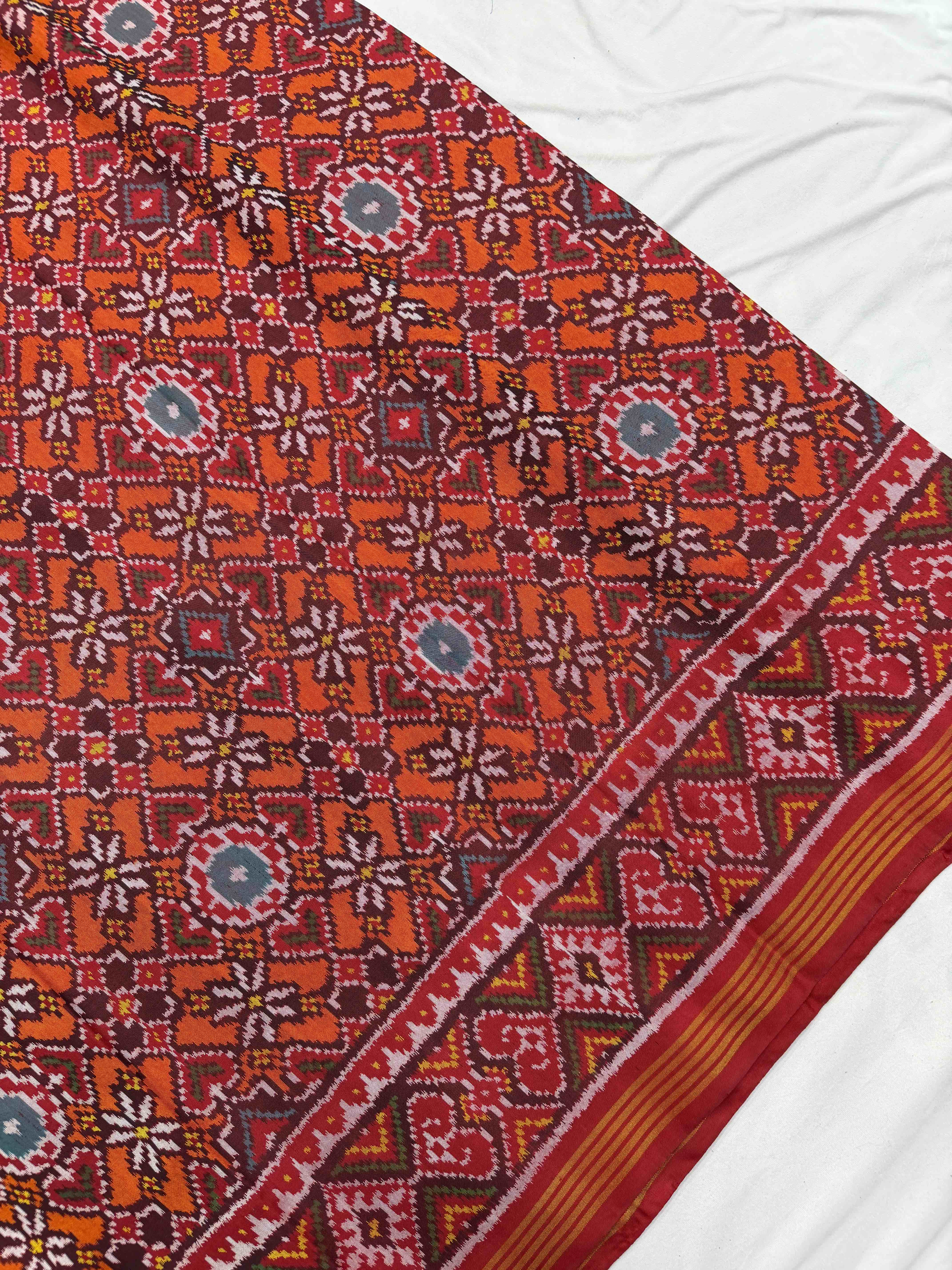Red & orange Manekchawk Patola Saree