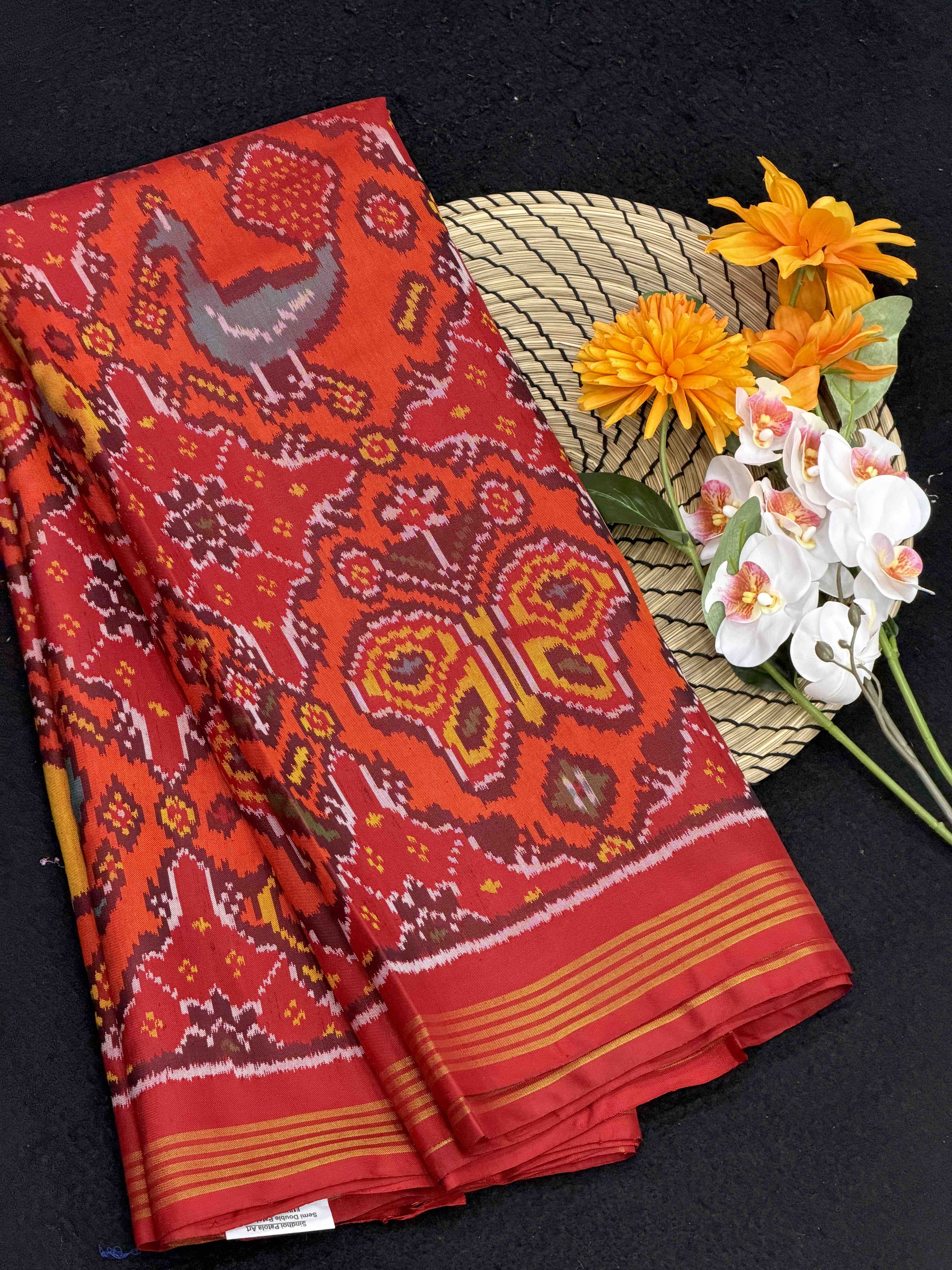 Red & orange figure Design Patola Saree