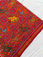 Red & orange figure Design Patola Saree
